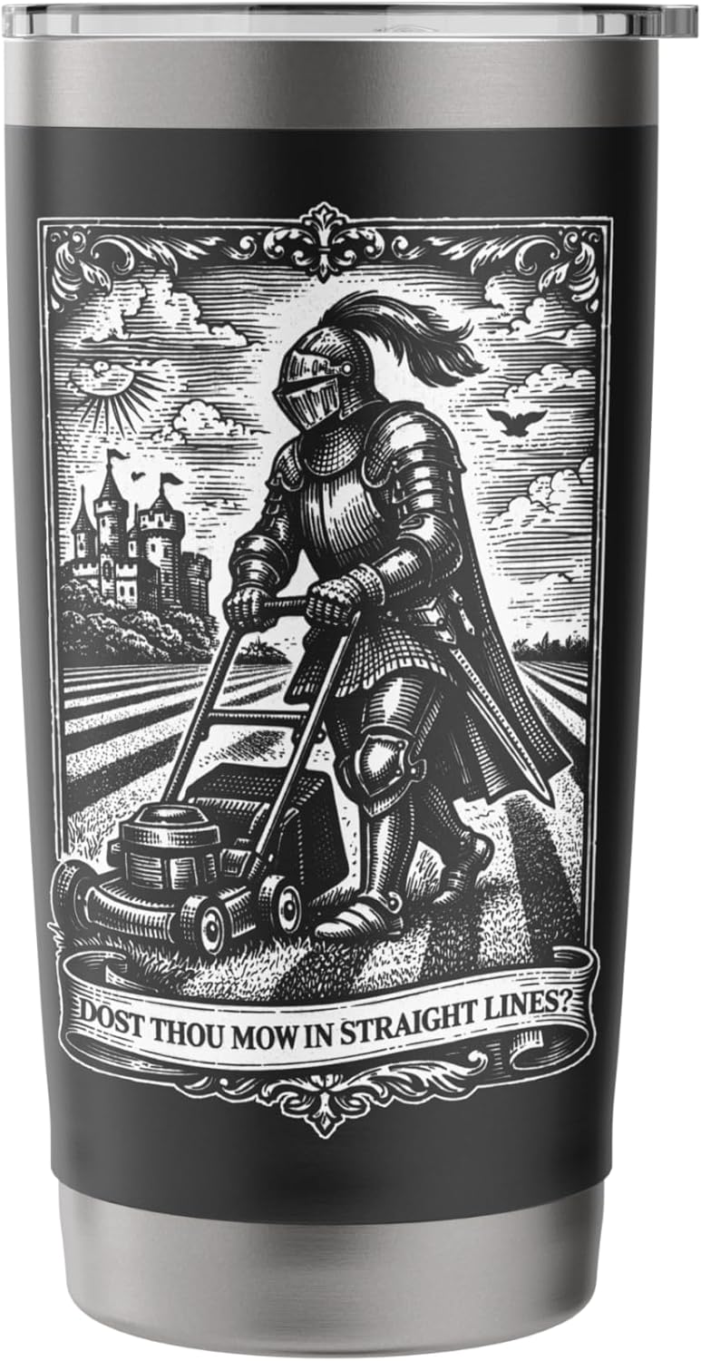 Funny Lawn Care Nut Mowing Medieval Knight Father's Day Stainless Steel Insulated Tumbler