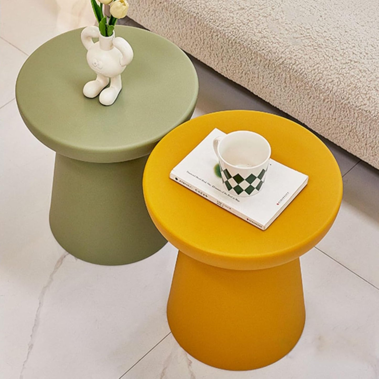 16" Round Side Table - Modern Coffee Table for Living Room & Garden, Versatile Plant Stand, Durable PE Material, Indoor & Outdoor Use (Green)