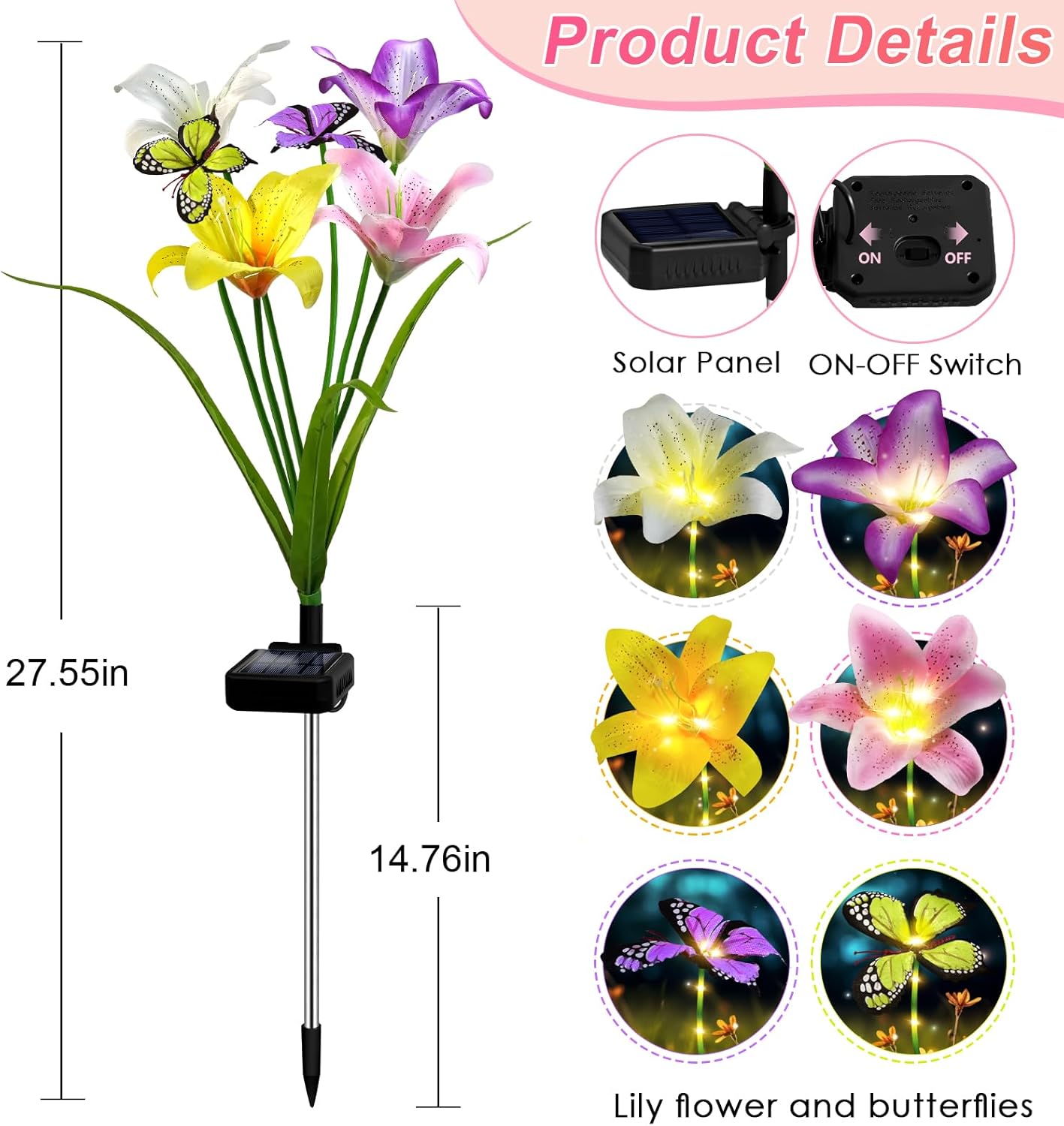 Solar Garden Lights Outdoor, 4 Pack Flower Lights for Outside, 16 Sola