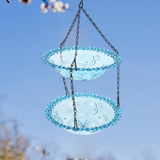 Milisten Outdoor Dual-Layer Hanging Bird Feeder and Bath Basin and Material for Garden Decor Easy to Clean and Fill for Attracting Birds
