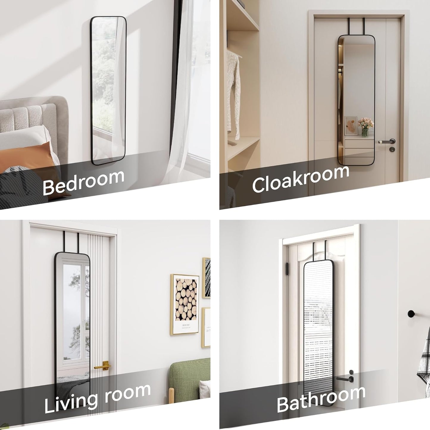 47x14 Mirror Rectangle Full Body Length Door Hanging Wall Mounted Metal Aluminum Alloy Frame Dressing Make-up Mirrors for Entryway Bedroom Bathroom Living Room 47 14 inch Black