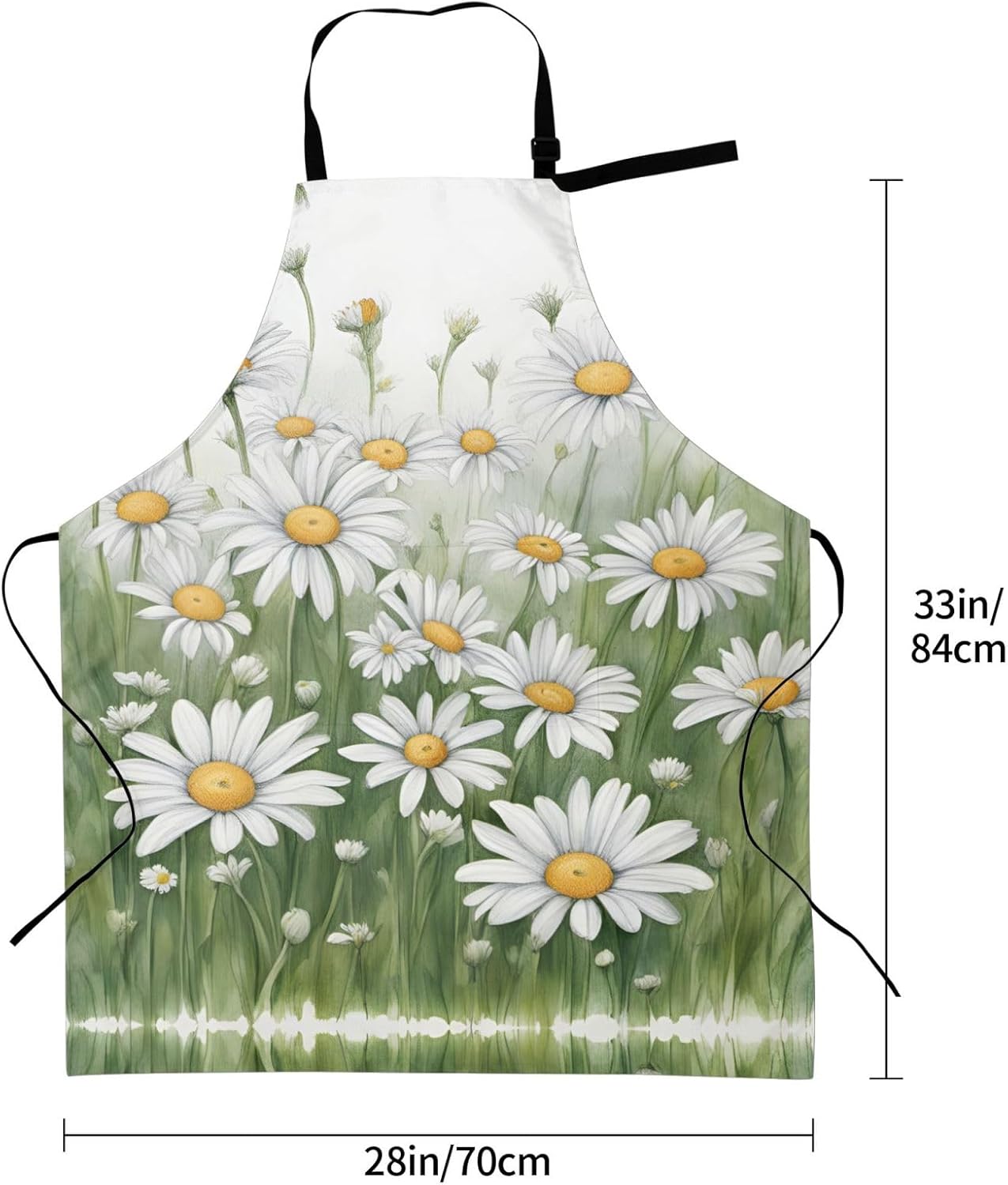 White Daisy print Waterproof apron with pocket adjustable cooking apron for adult kitchen bibs to bake