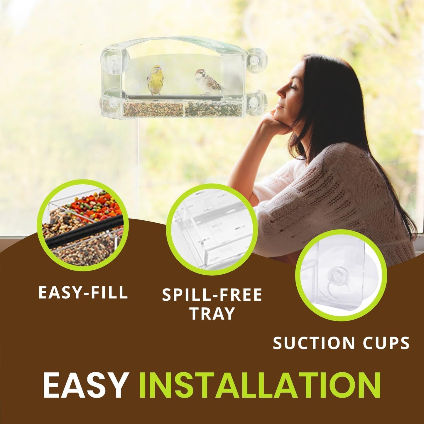 Nature Gear Acrylic Clear Window Bird Feeder with Strong Suction Cups, Removable Sliding Seed Tray, Weather-Resistant & Easy to Clean for Window Viewing, Dome