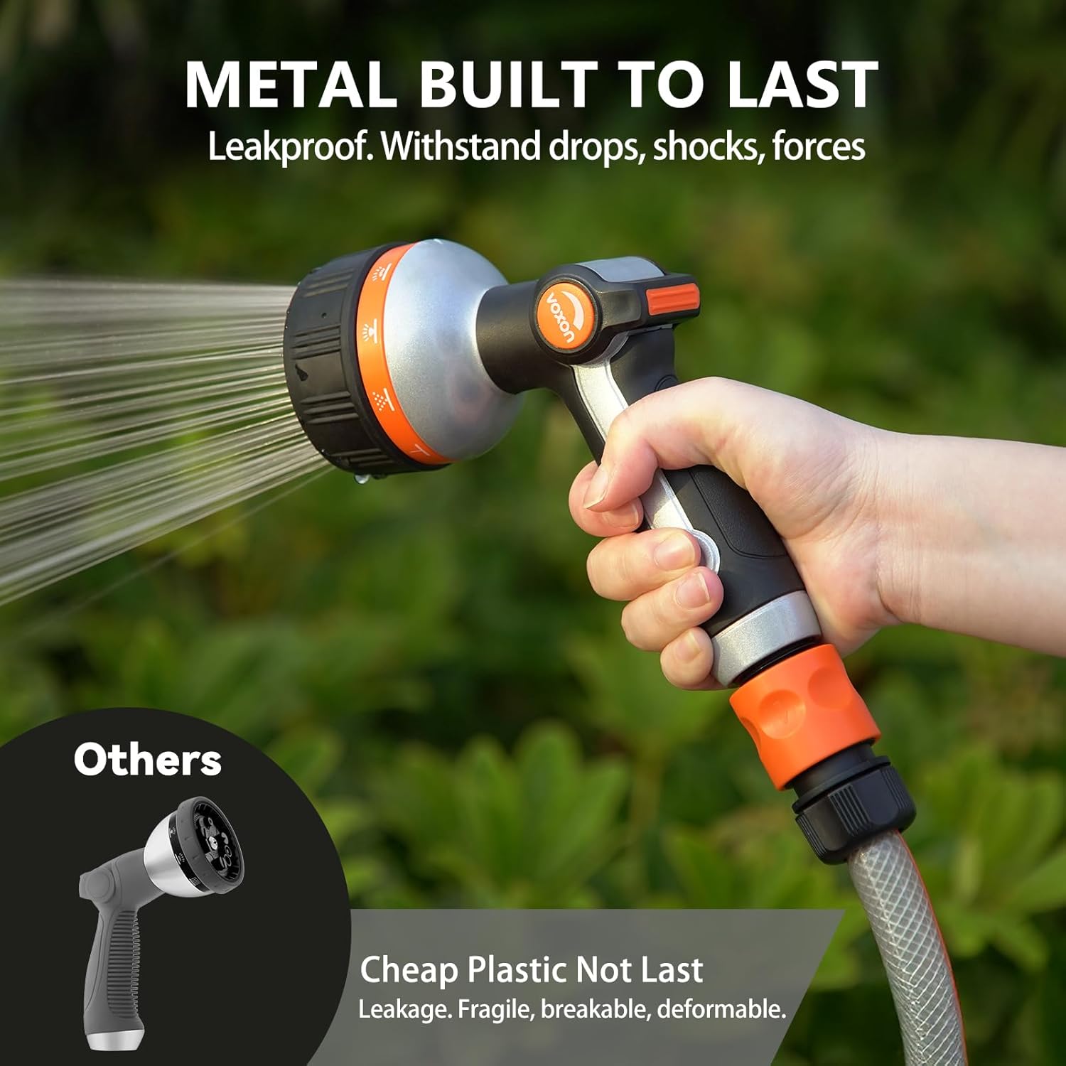 VOXON Hose Nozzle Heavy Duty 10 Spray Patterns - Metal Garden Water Ho