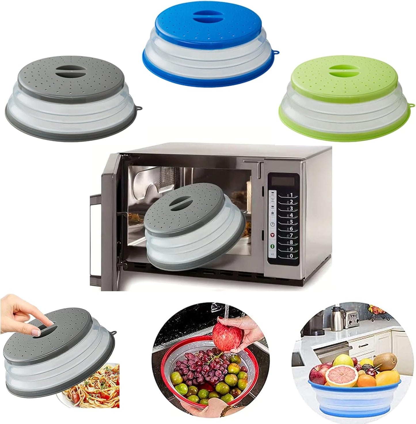 Microwave Splatter Cover Vented for Food, Splatter Guard & Colander Ki