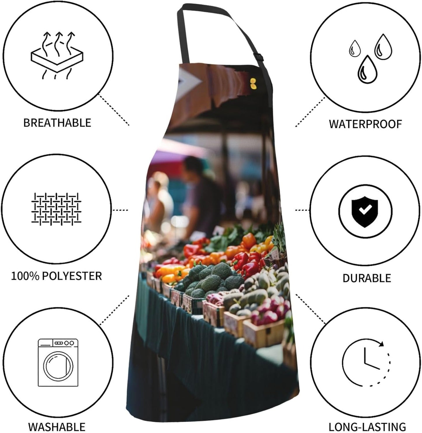 rainbow vegetable and fruit print Waterproof apron with pocket adjustable cooking apron for adult kitchen bibs to bake