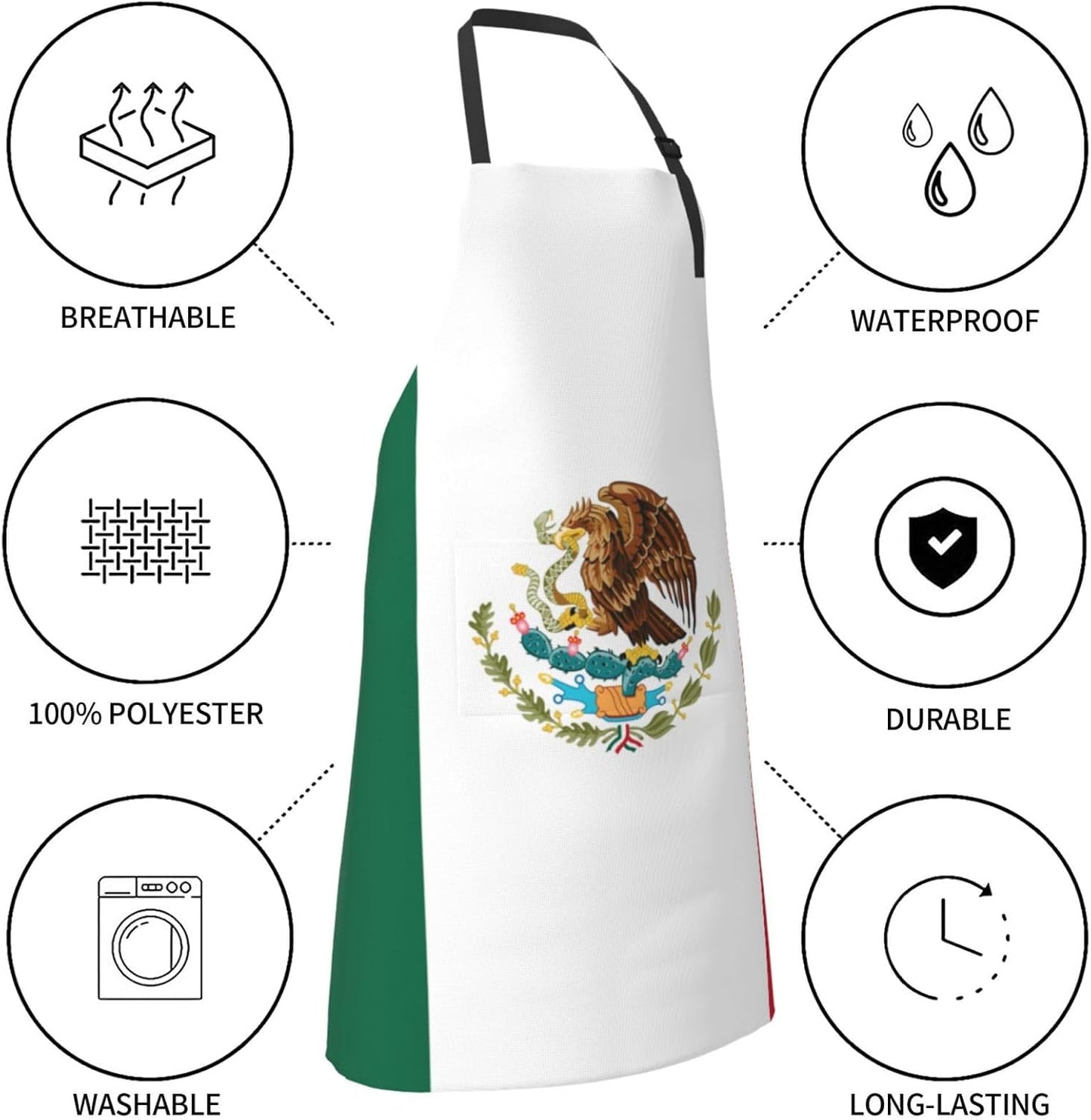 Flag of Mexico print Waterproof chef's apron with pocket apron for kitchen cooking baking barbecue and gardening