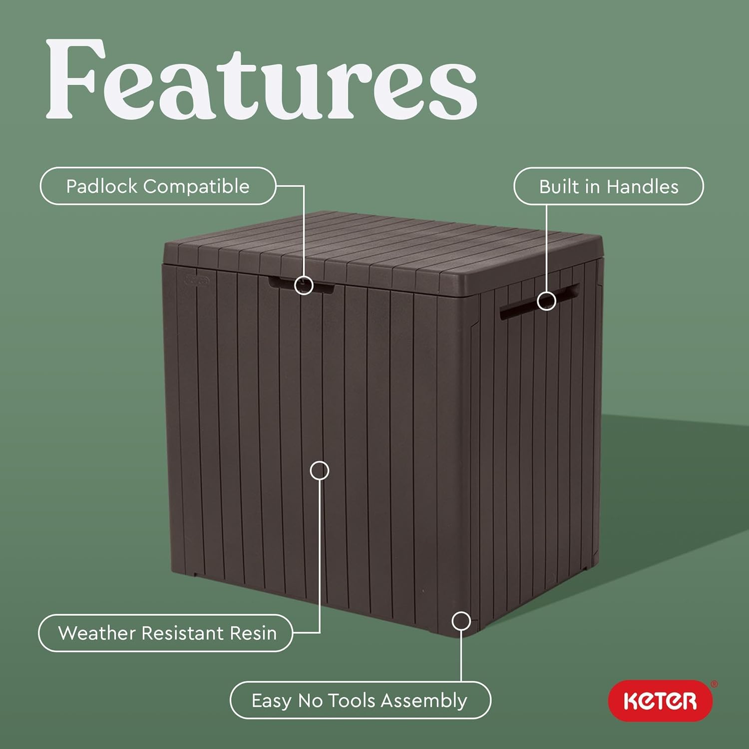 Keter City 30 Gallon Resin Outdoor Storage Box and Patio Furniture Sid
