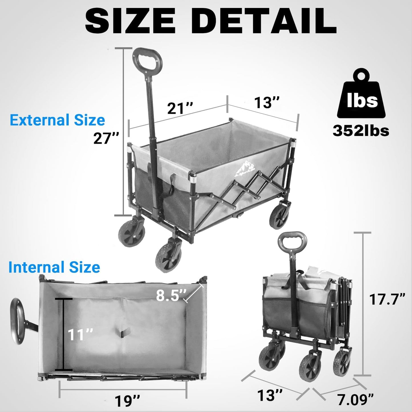 Collapsible Wagon 352LBS Capacity, Foldable Large Wagons Carts, Heavy 