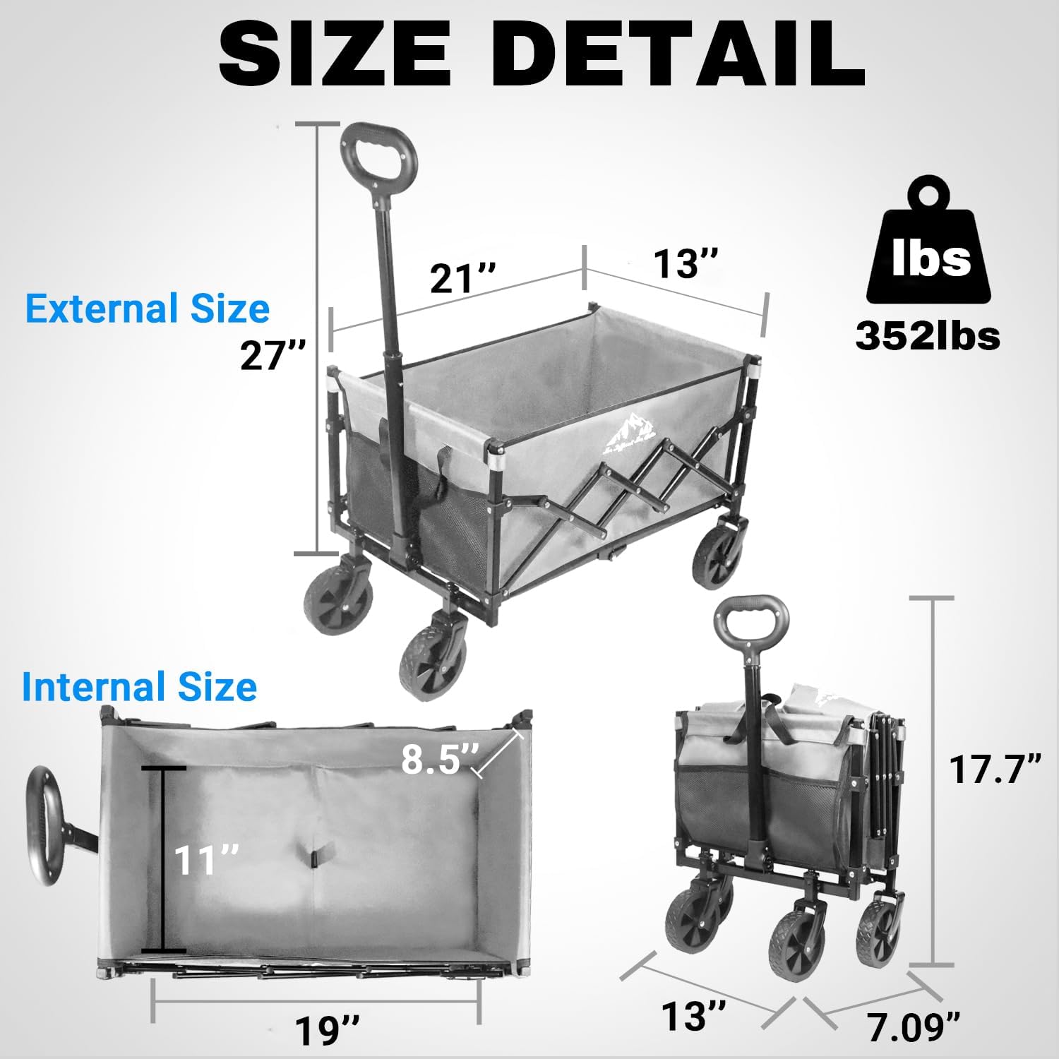 Collapsible Wagon 352LBS Capacity, Foldable Large Wagons Carts, Heavy 