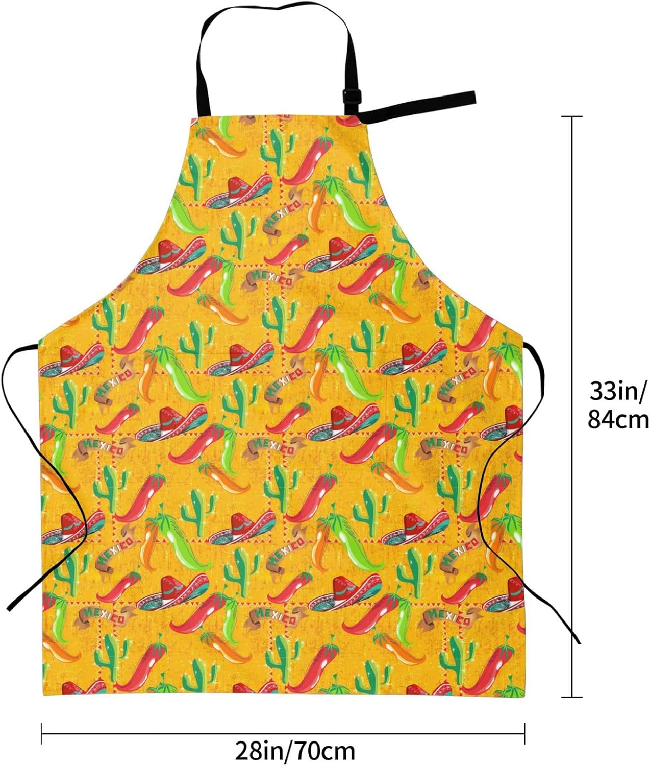 Cactus Hat and Chili Pepper print Waterproof apron with pocket adjustable cooking apron for adult kitchen bibs to bake