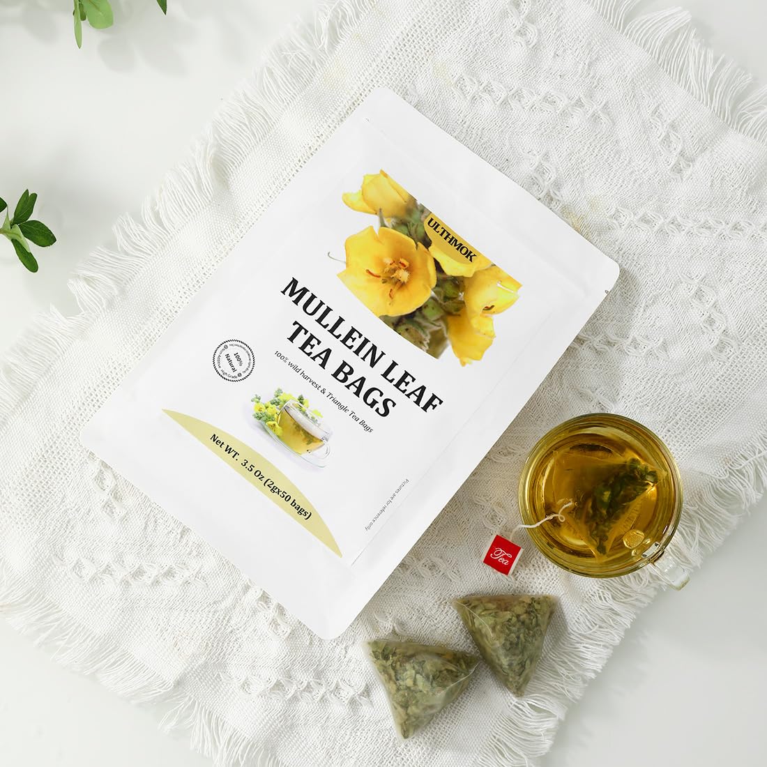 ULTHMOK Premium Mullein Leaf Tea,50 Tea Bags.for Lungs Cleanse and Respiratory Support, No Additives & Caffeine Free.