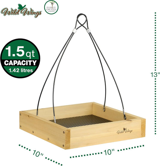Wild Wings WWCF23 Rot Resistant Cedar Hanging Tray Bird Feeder with Fresh Seed Tray, Platform Feeder for Outdoor Wild Bird Seed Feeder and Décor, Wood