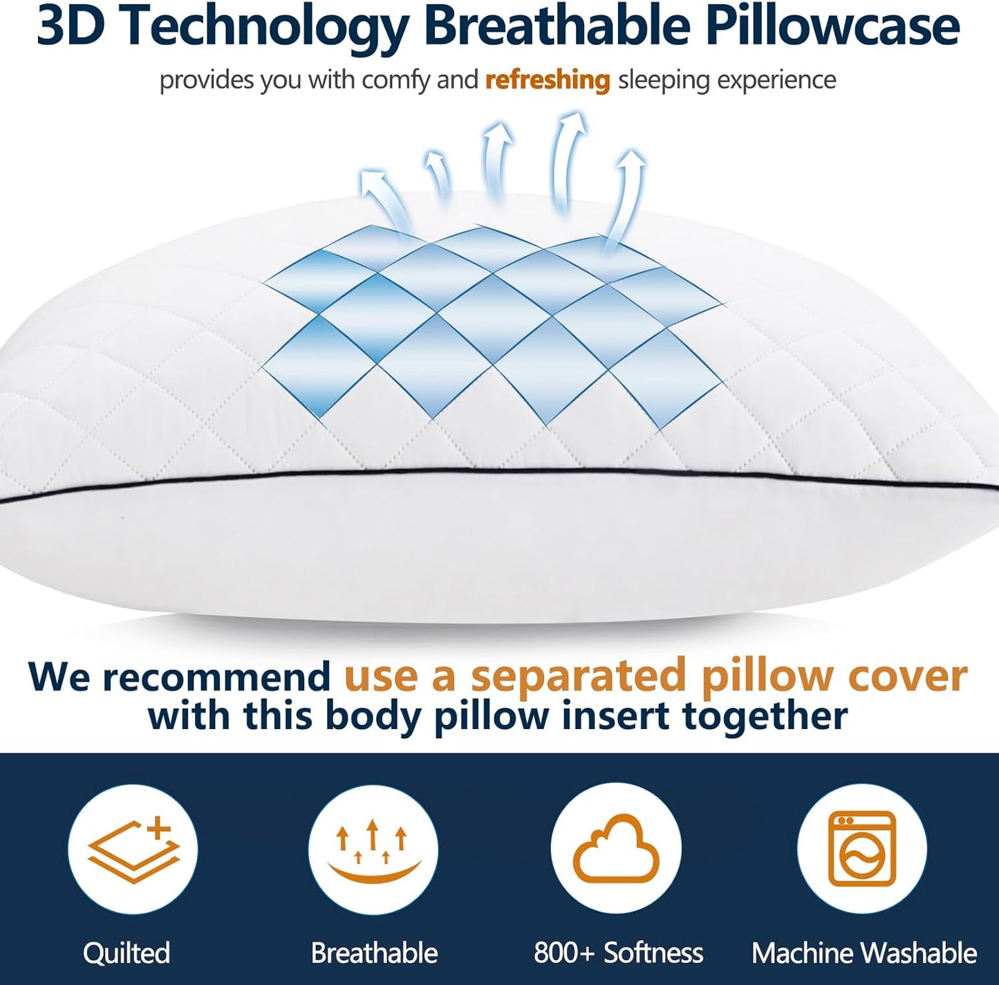 Body Pillow, Memory Foam Body Pillows for Adults Sleeping, Long Pillow for Bed, Big Large Firm Full Body Pillow for Side Sleeper, 20x54 Inch, White