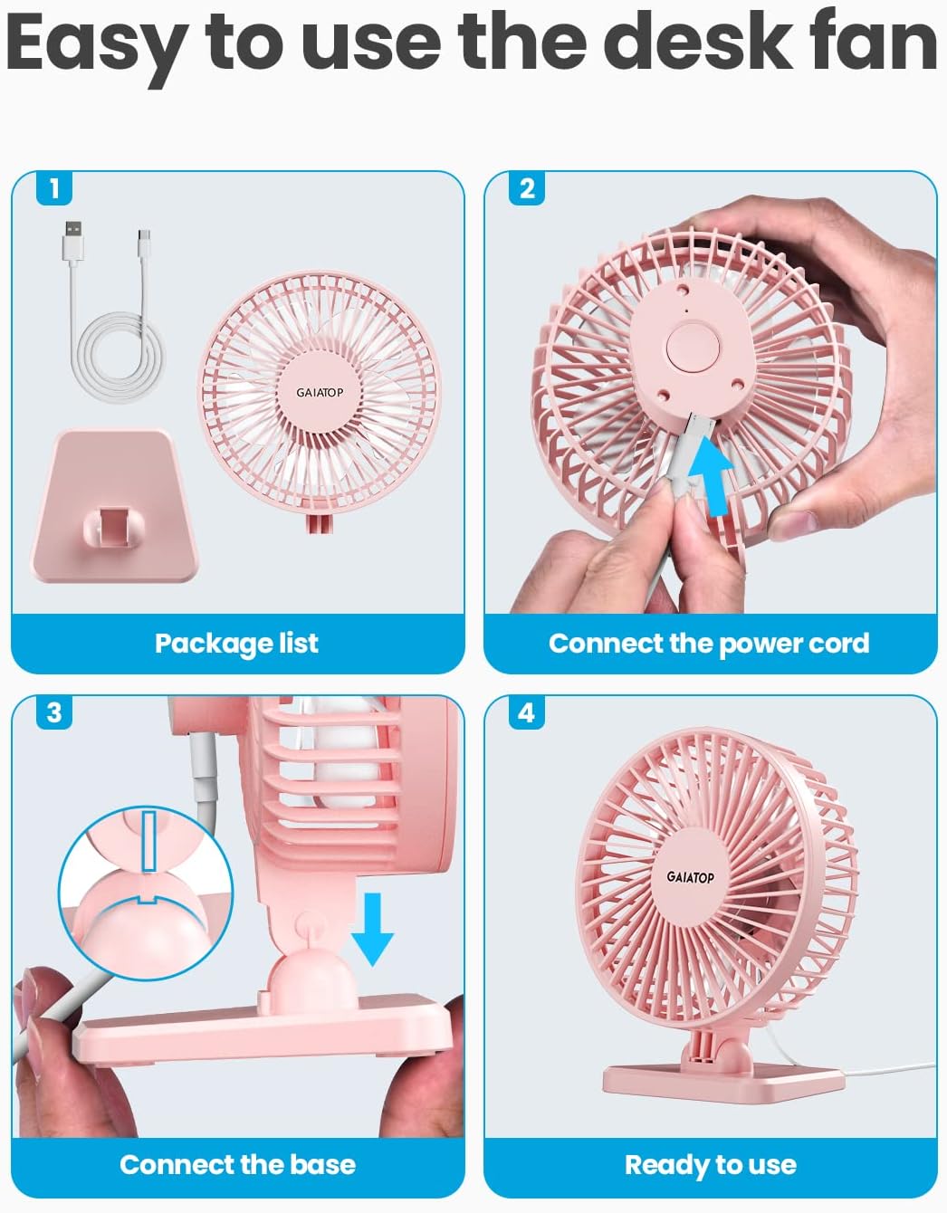 Gaiatop USB Desk Fan, Small But Powerful, Personal Portable Quiet 3 Sp