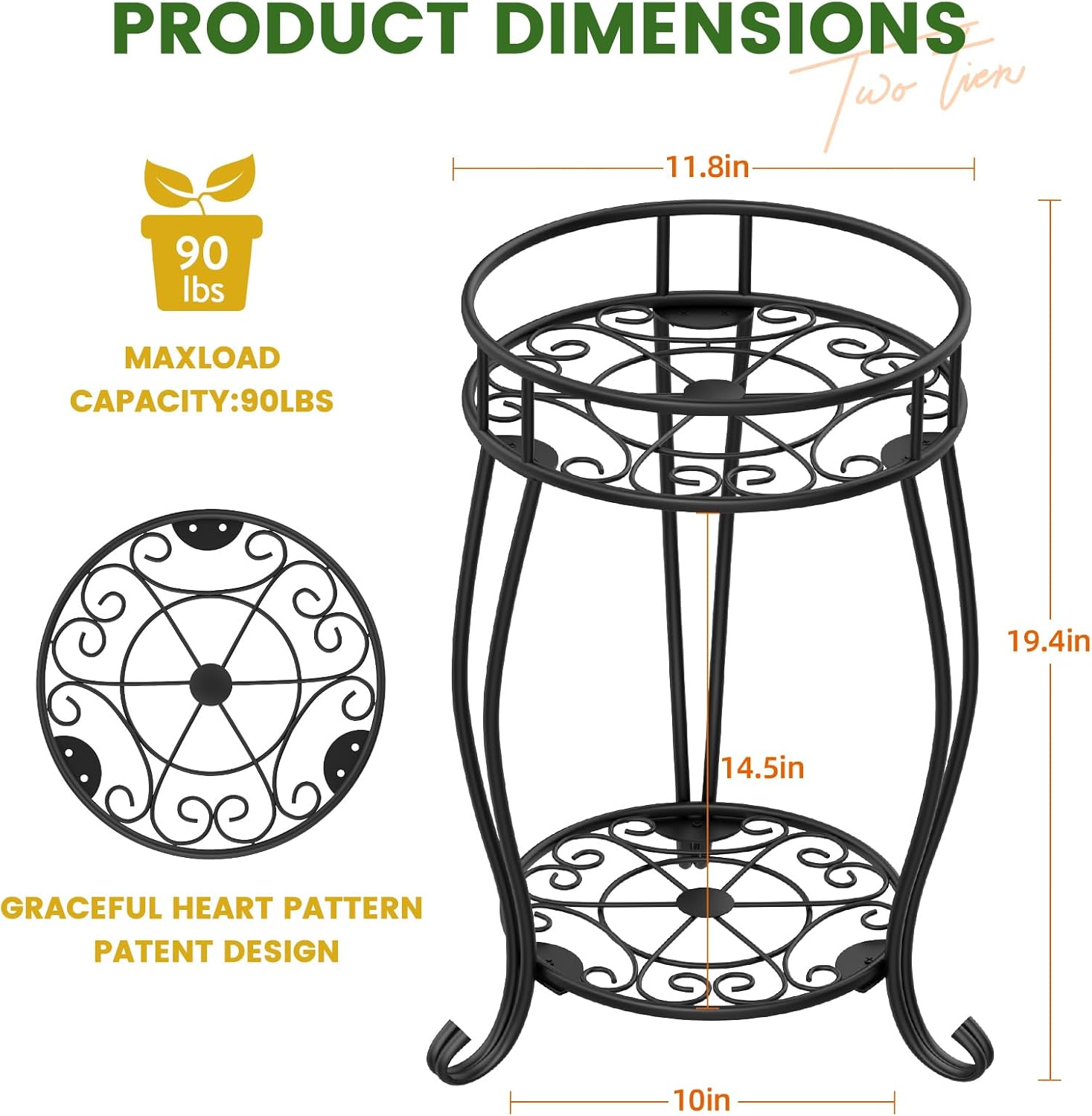 TOSKING 2 Tier Metal Plant Stand Indoor Outdoor , Rustproof Stable Pla