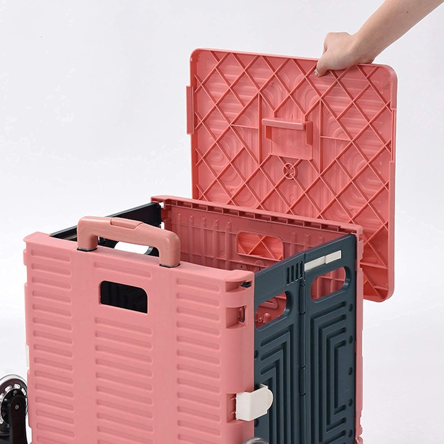 Folding Hand Truck Carts Wagons Cart Shopping Picnic Cart Camping Portable Trolley Climb Stairs Portable Folding Trolley (Color : Pink Size : One Szie) (Red One Szie) (Pink One Szie)