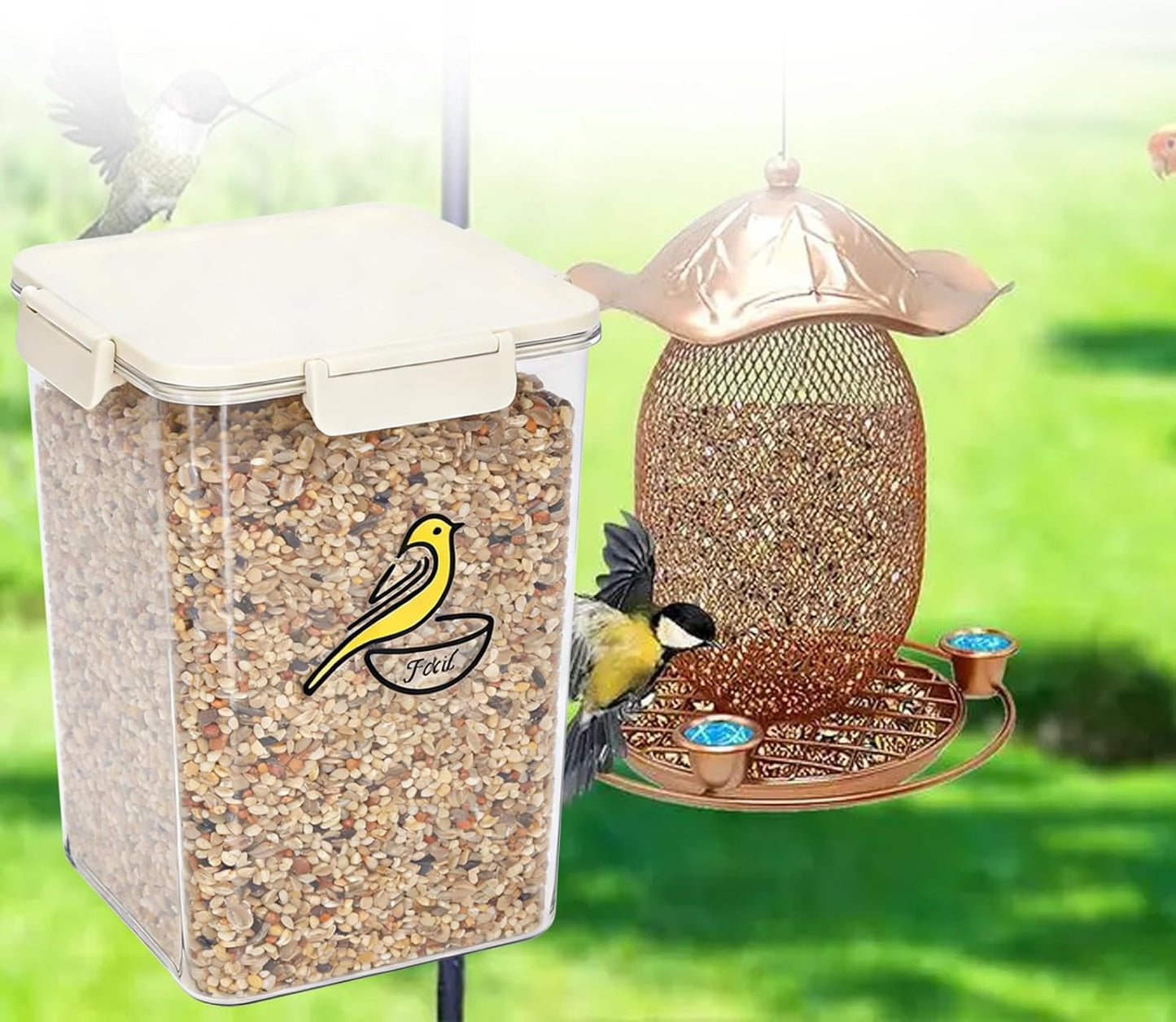 Bird Seed Storage Container，4.5L Pet Food Container with Four-Sided Snap Lock,Clear Plastic Wild Bird Seed Dispenser,Airtight Storing Sunflower Seed|BPA Free