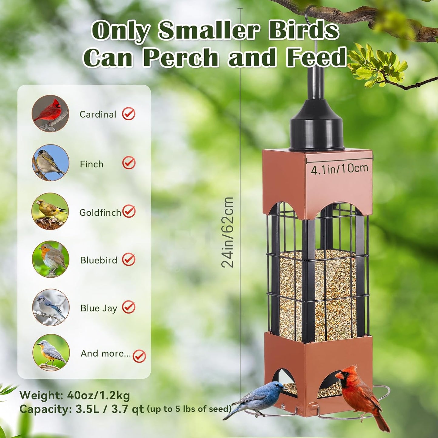 Squirrel Proof Bird Feeder,Heavy Duty Metal Wild Bird Feeders for Outd