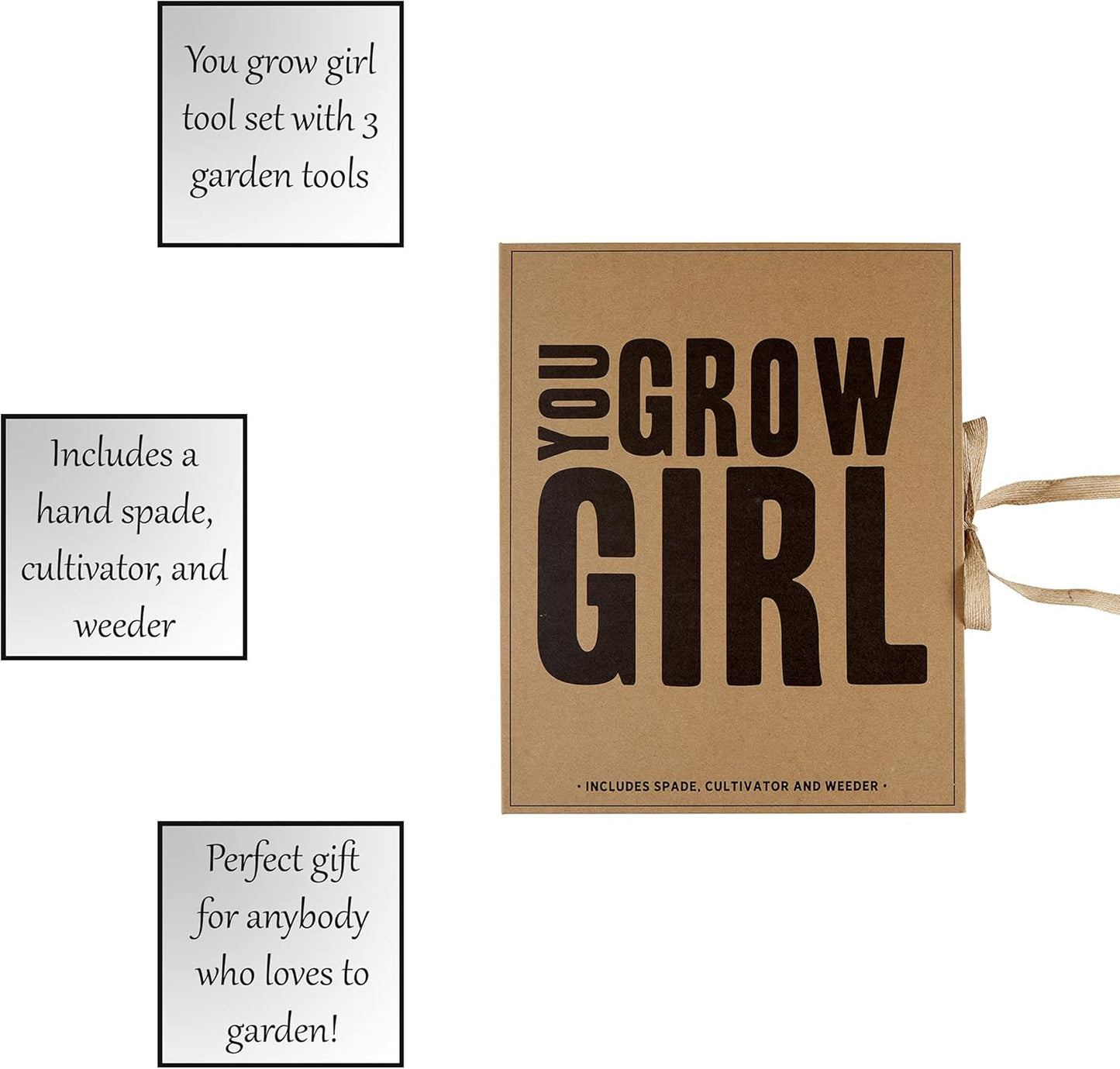 Santa Barbara Design Studio Garden Tool Set - Gift Boxed Steel Spade Cultivator & Weeder Gardening Essentials, 3-Pieces, You Grow Girl