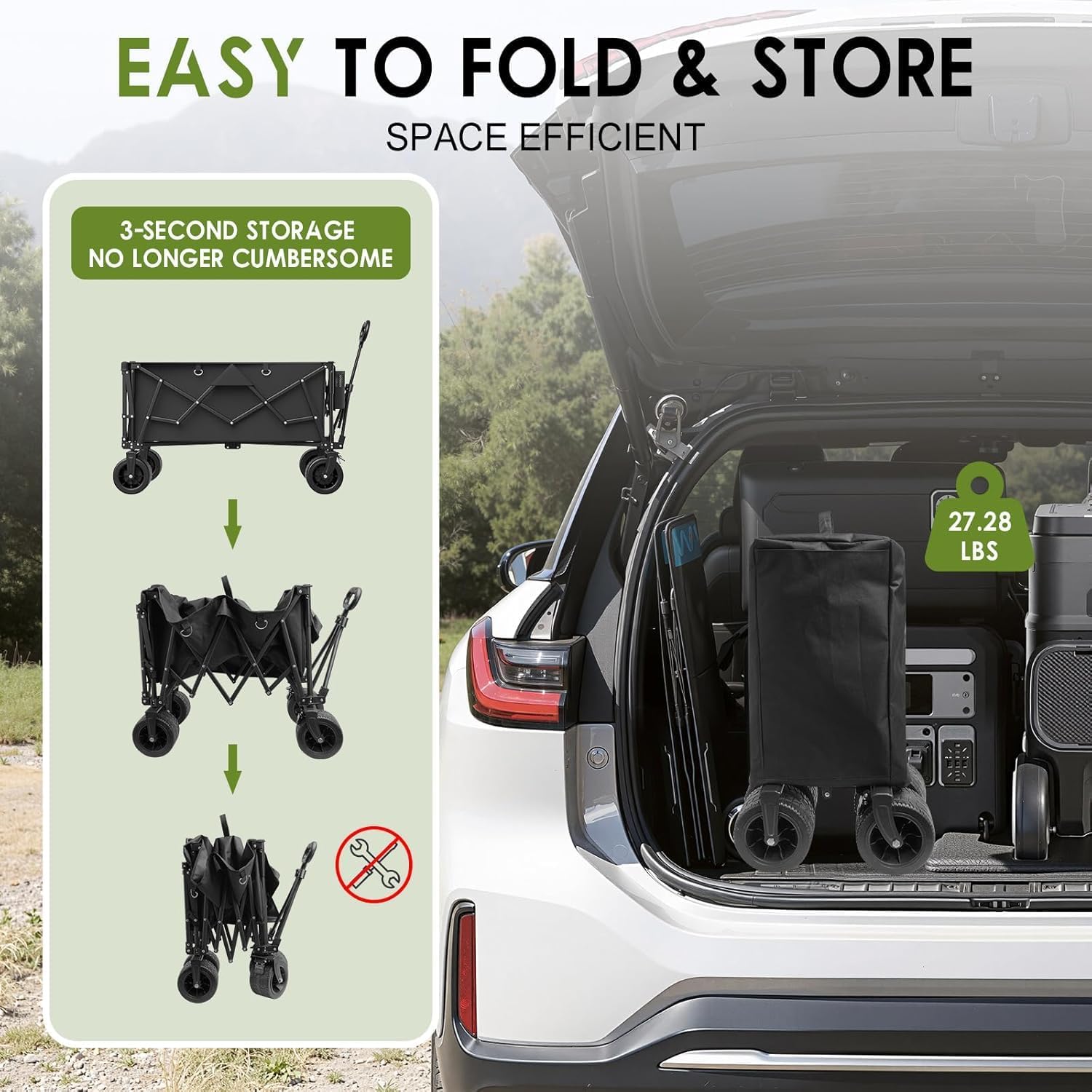 ZENPETIO 49" Collapsible Wagons Carts Foldable with Tailgate, 300L Hea