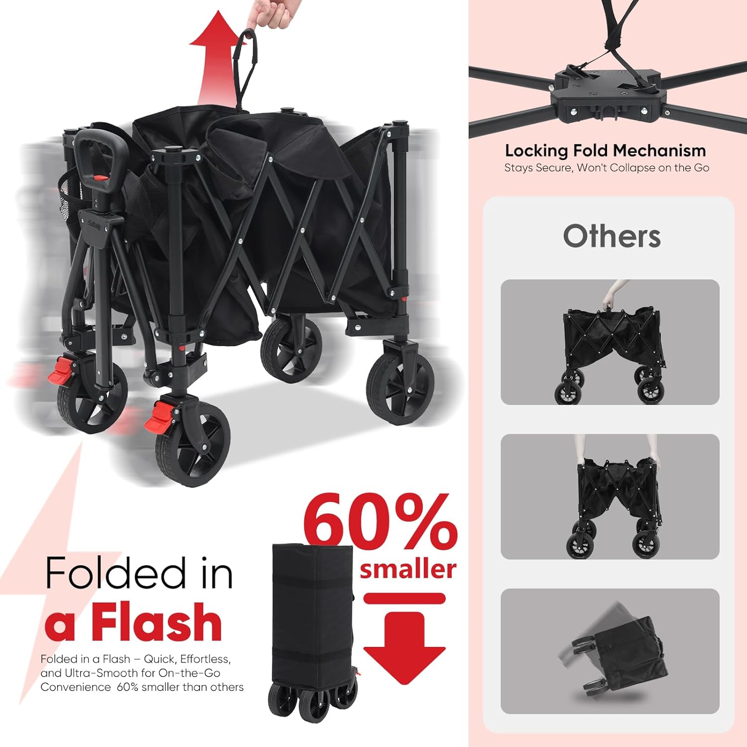 Collapsible Foldable Wagon Cart with 330lbs Weight Capacity, Heavy Dut