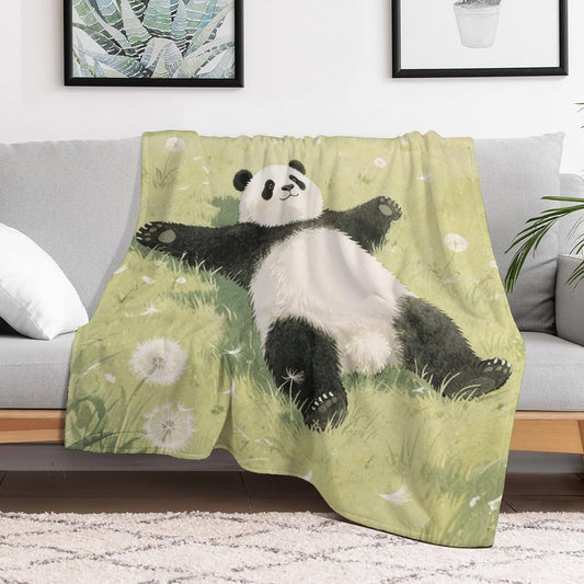 Custom Panda Lying on The Lawn Flannel Fleece Throw Blanket 30x40 Inch Soft Cozy Throws for Couch Sofa Bed Farmhouse Blankets Comfort Decorative Bedtime Blanket Lightweight All Season Easy Care