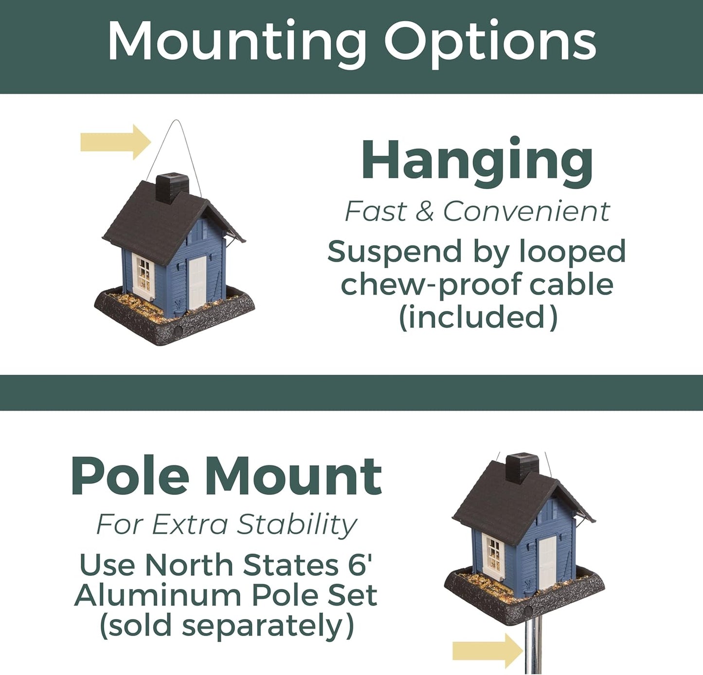 North States Village Collection - Blue Cottage Bird Feeder: Hanging Bird Feeder for Outdoors, Holds 5 Pounds of Seed