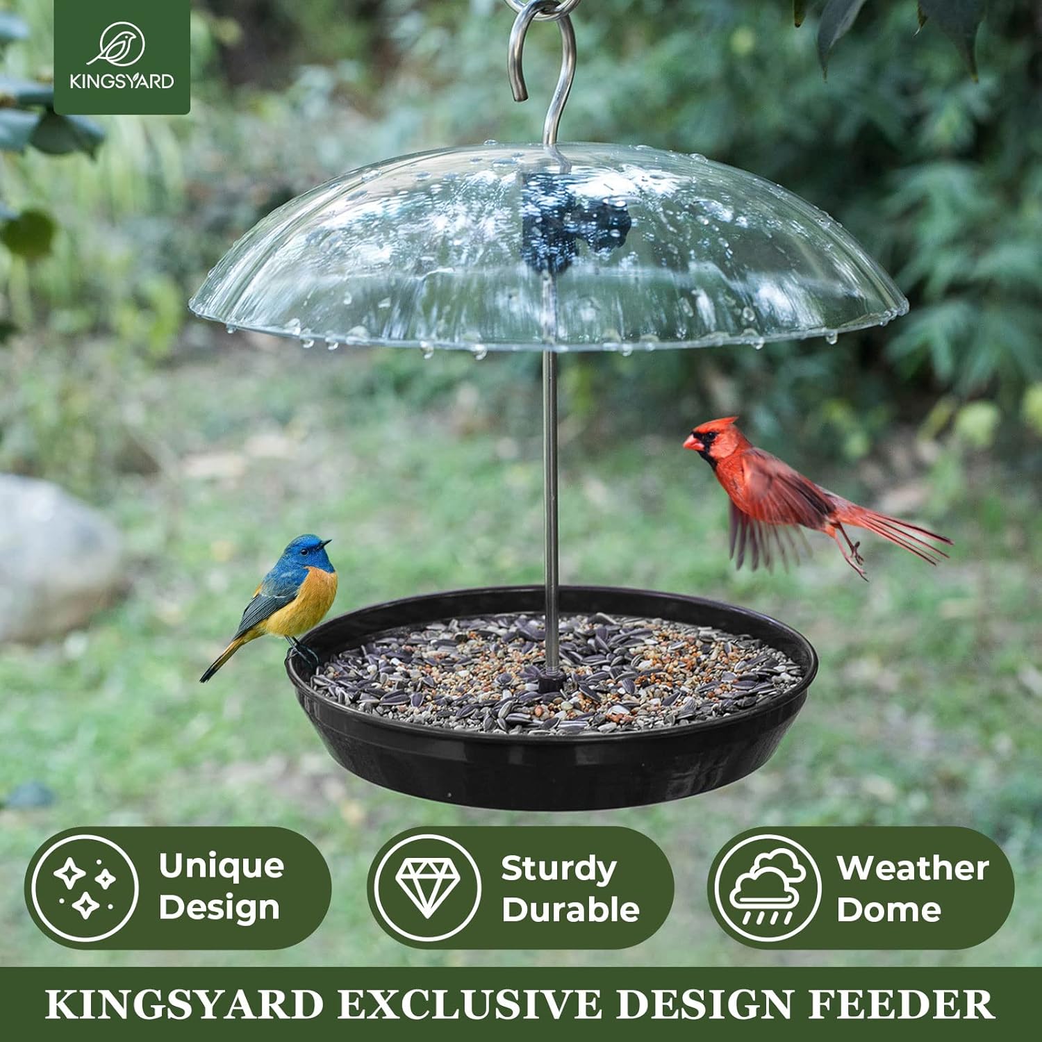 Kingsyard Adjustable Platform Bird Feeder for Outdoors, Hanging Metal 