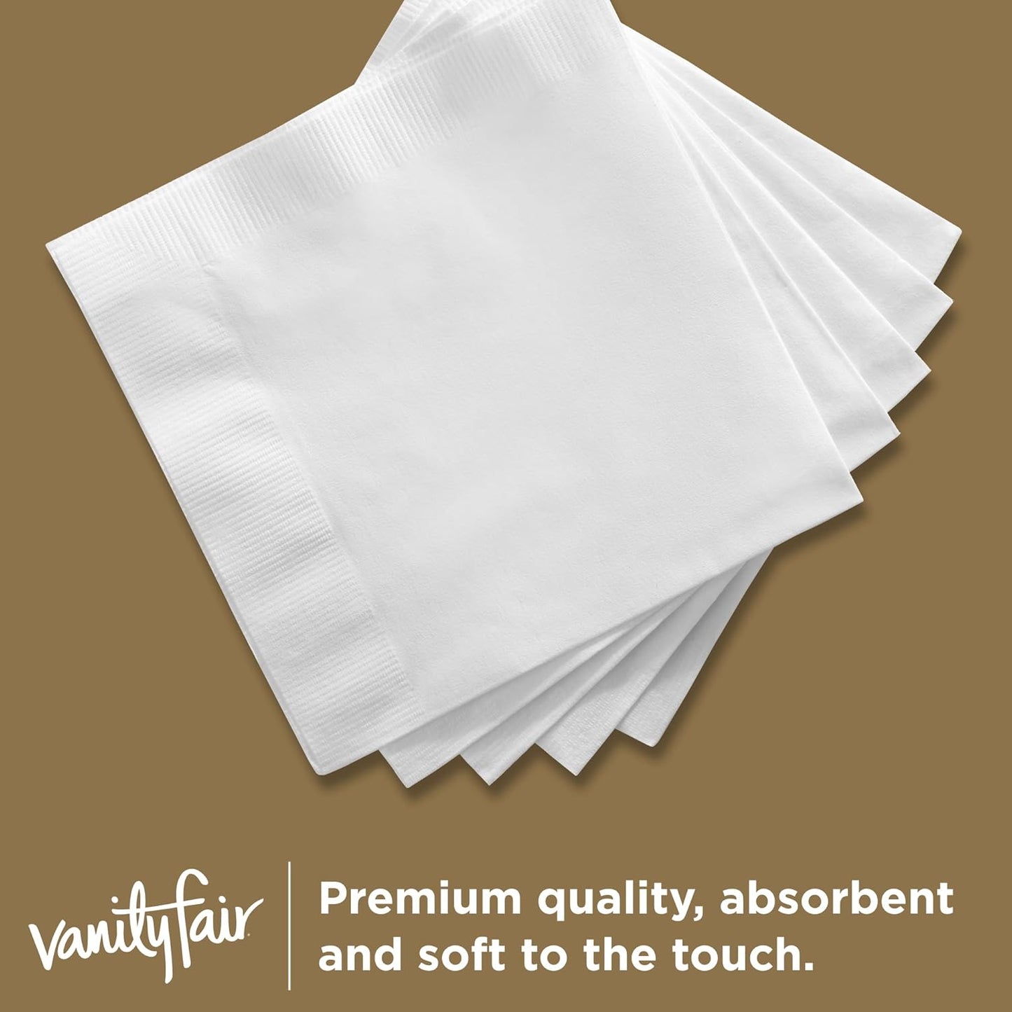 Vanity Fair Entertain Beverage Paper Napkins, White, 2-Ply, 40 Count, 4.9" x 4.9", Disposable Napkins for Entertaining
