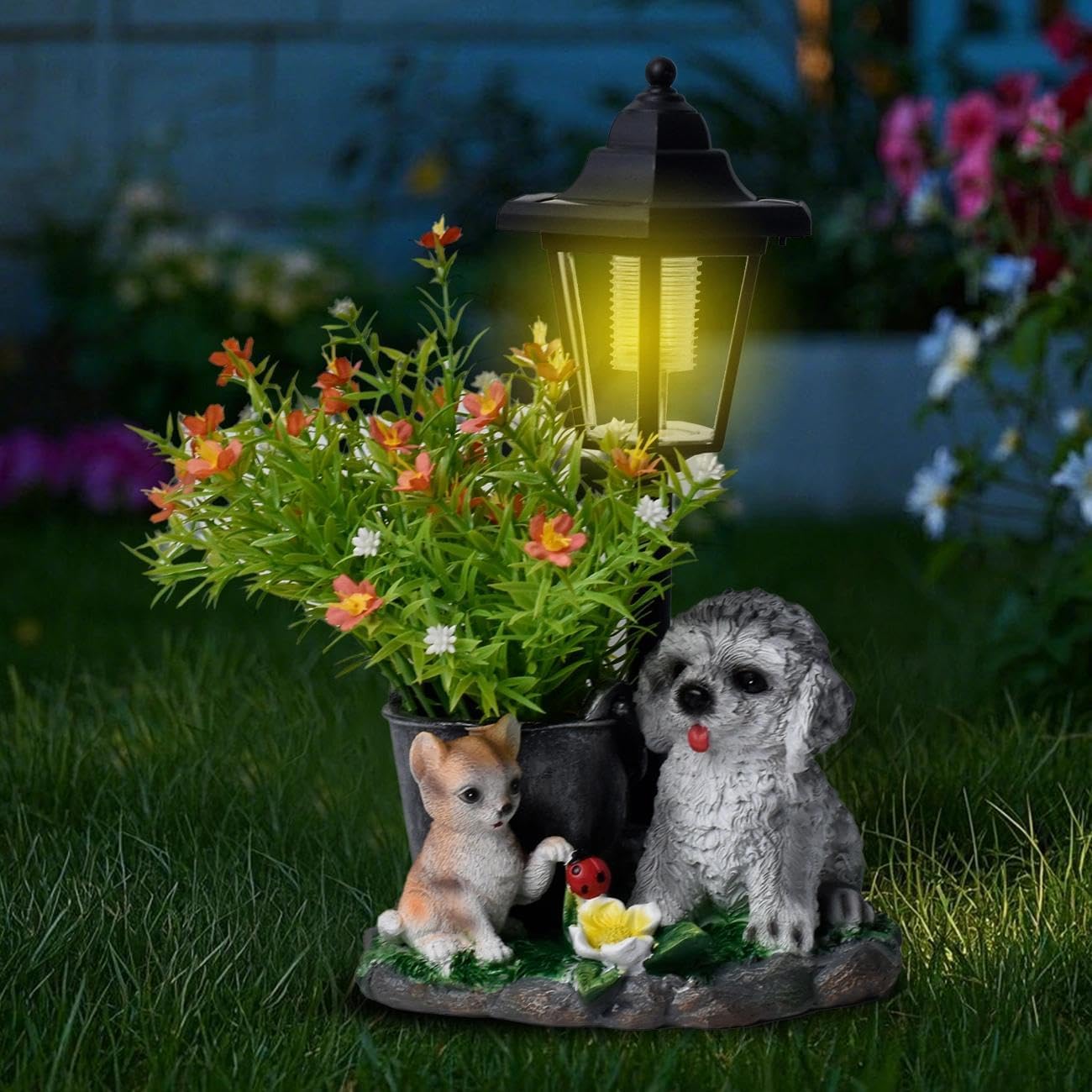 Solar Garden Country Farm Cat and Dog with Light, Outside-Outdoor Decorations Cat and Dog for Patio Yard Lawn Walkway Ornaments Clearance Housewarming Gifts for Mom Grandma Birthday