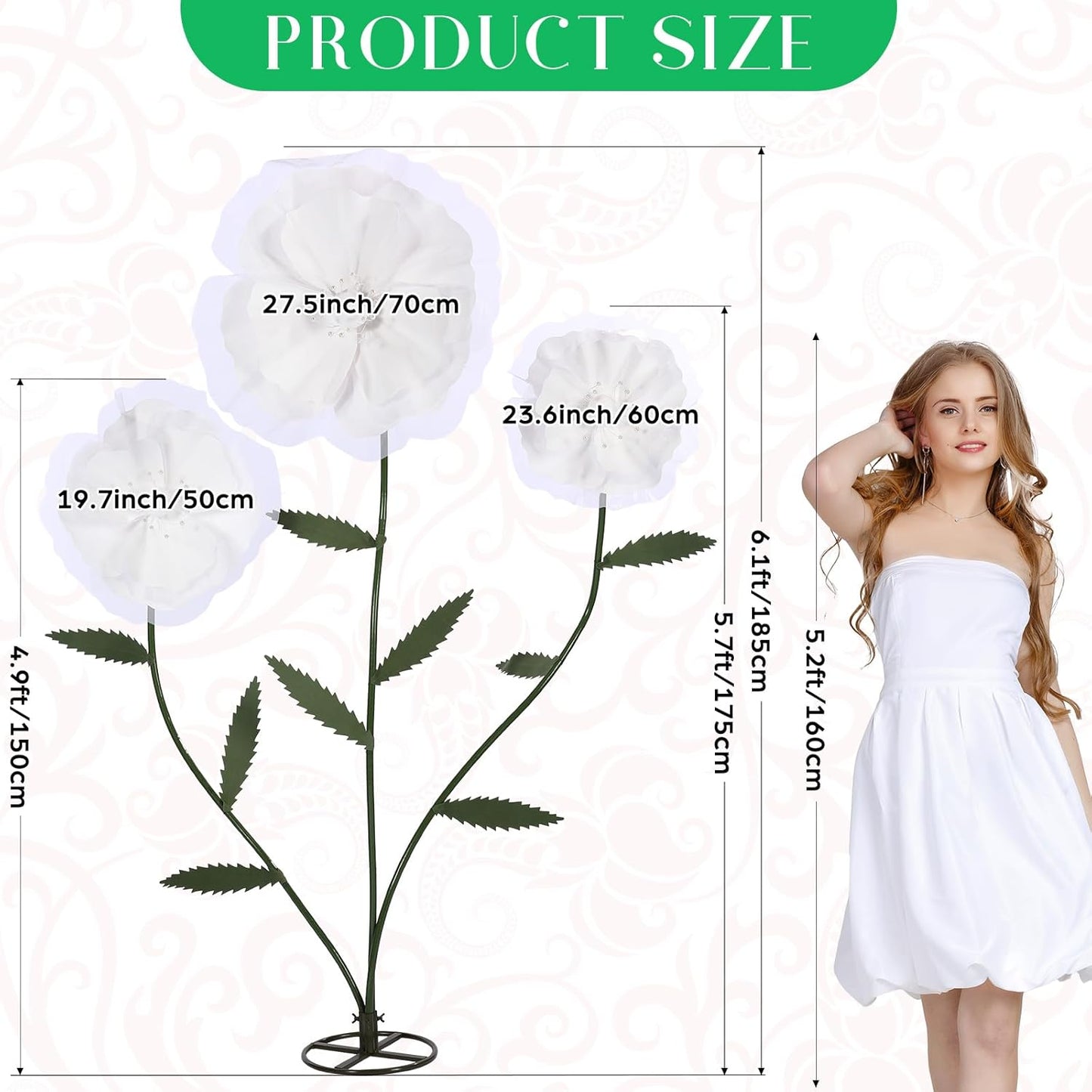 Chunful 6.1 ft Giant Flowers for Decoration with Stand Large Artificial Plastic Flowers Big Handcrafted Decoration for Garden Birthday Party Wedding Props Festival Shop Window Display(White)
