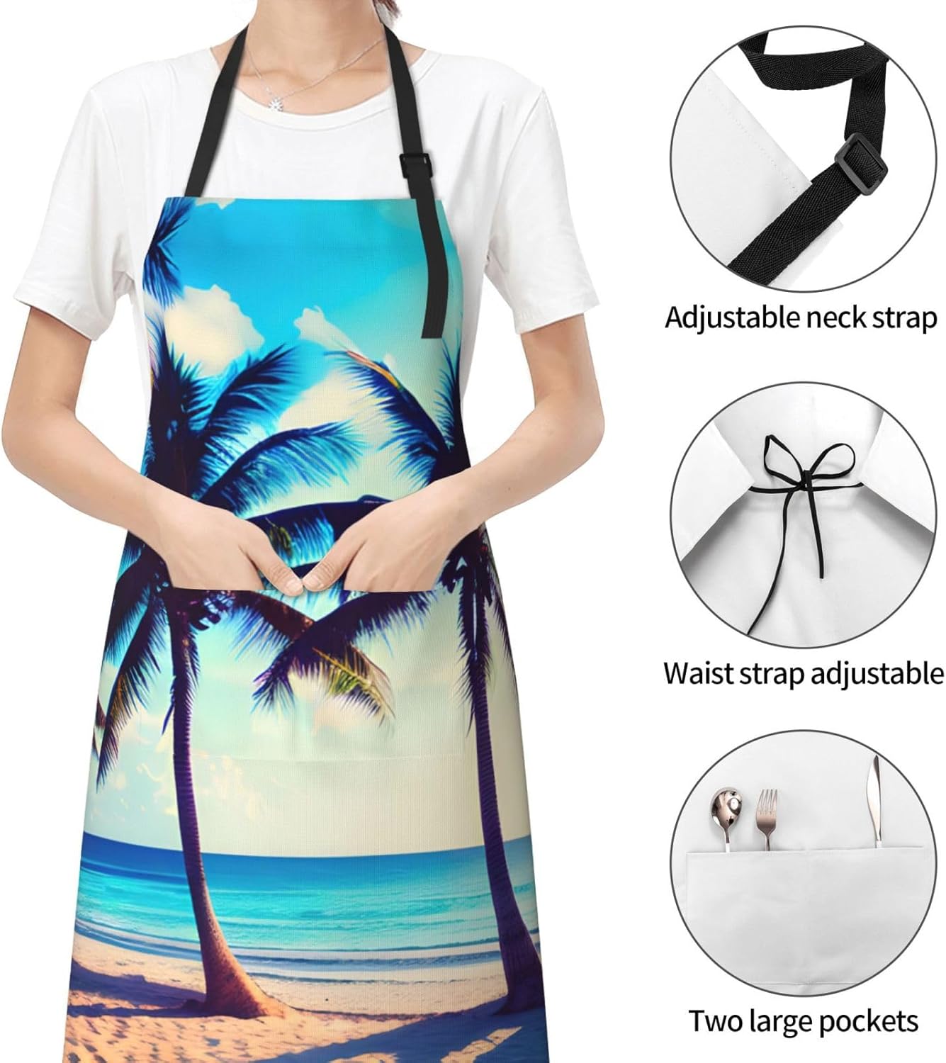 Beach Palm Trees 1 print Waterproof chef's apron with pocket apron for kitchen cooking baking barbecue and gardening