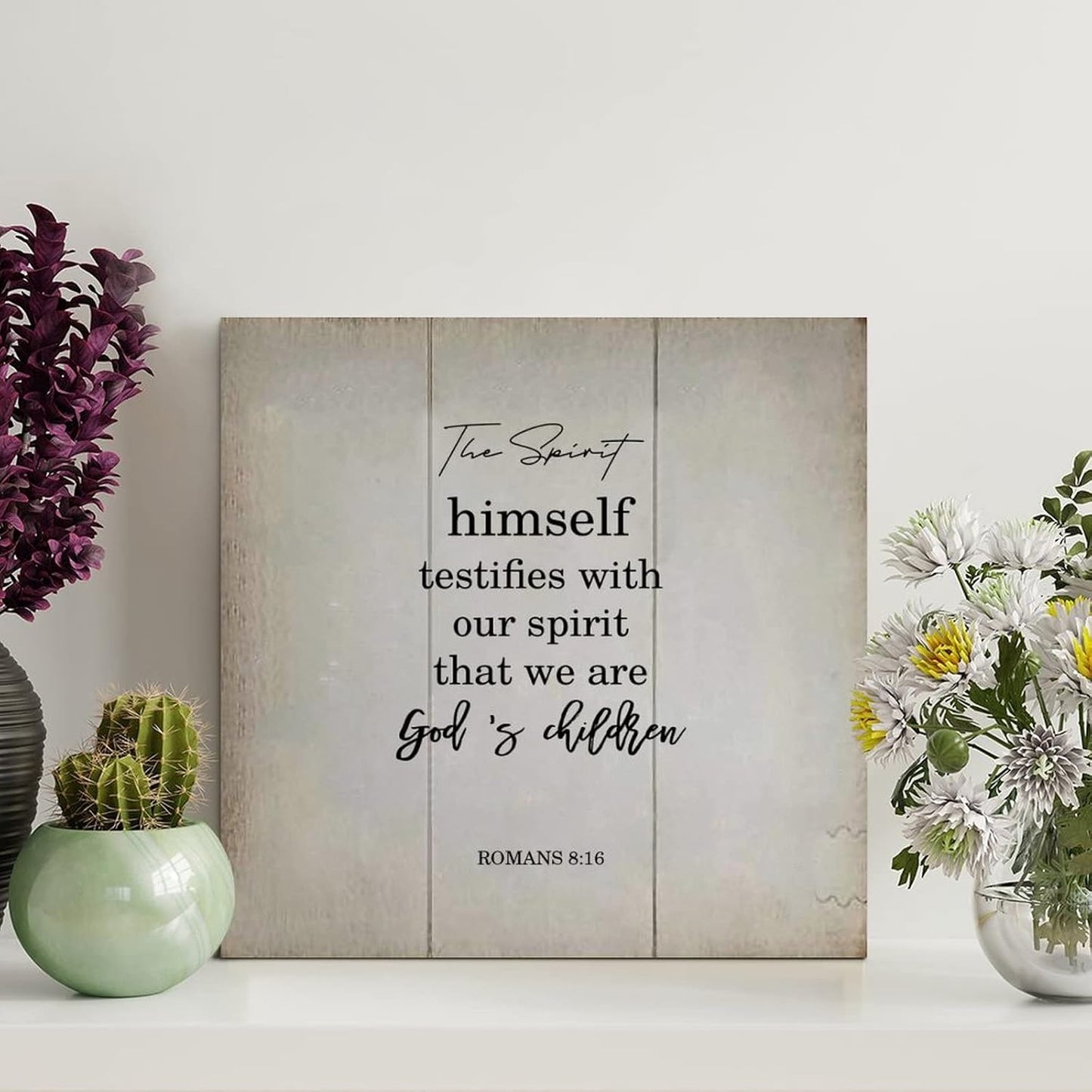 LITTLEGROVE SEEDS Vintage Bible Verse Wood Sign The Spirit Himself Testifies with Our Spirit Sign Rustic Wall Hanger Farmhouse Wall Art for Home Man Cave Door Porch Garden Party 8x8in