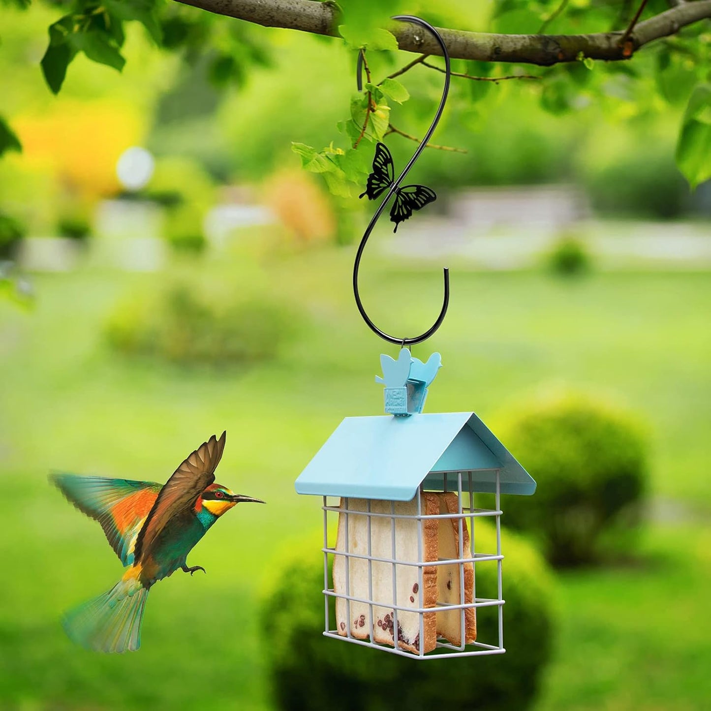Attractive Bird Feeders Hanger 12-Inch, 2PCS Metal Hummingbird Feeder Hook, Extension Hook with Butterfly Design, to Hang Bird Feeder, Wind Chimes, Lanterns (Black)