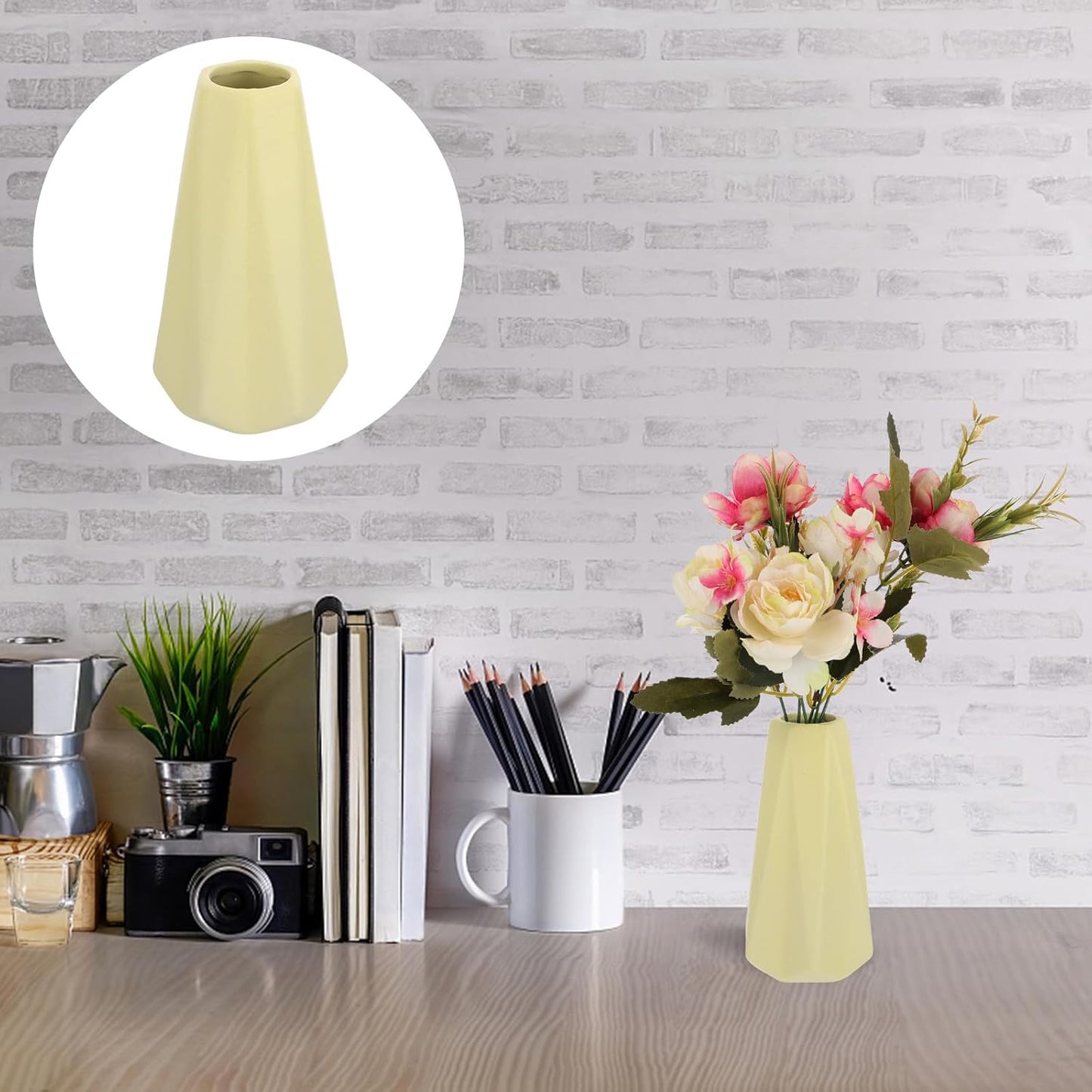PRETYZOOM Ceramic Vase Gradient Flowerpot Yellow Hydroponic Ornament C