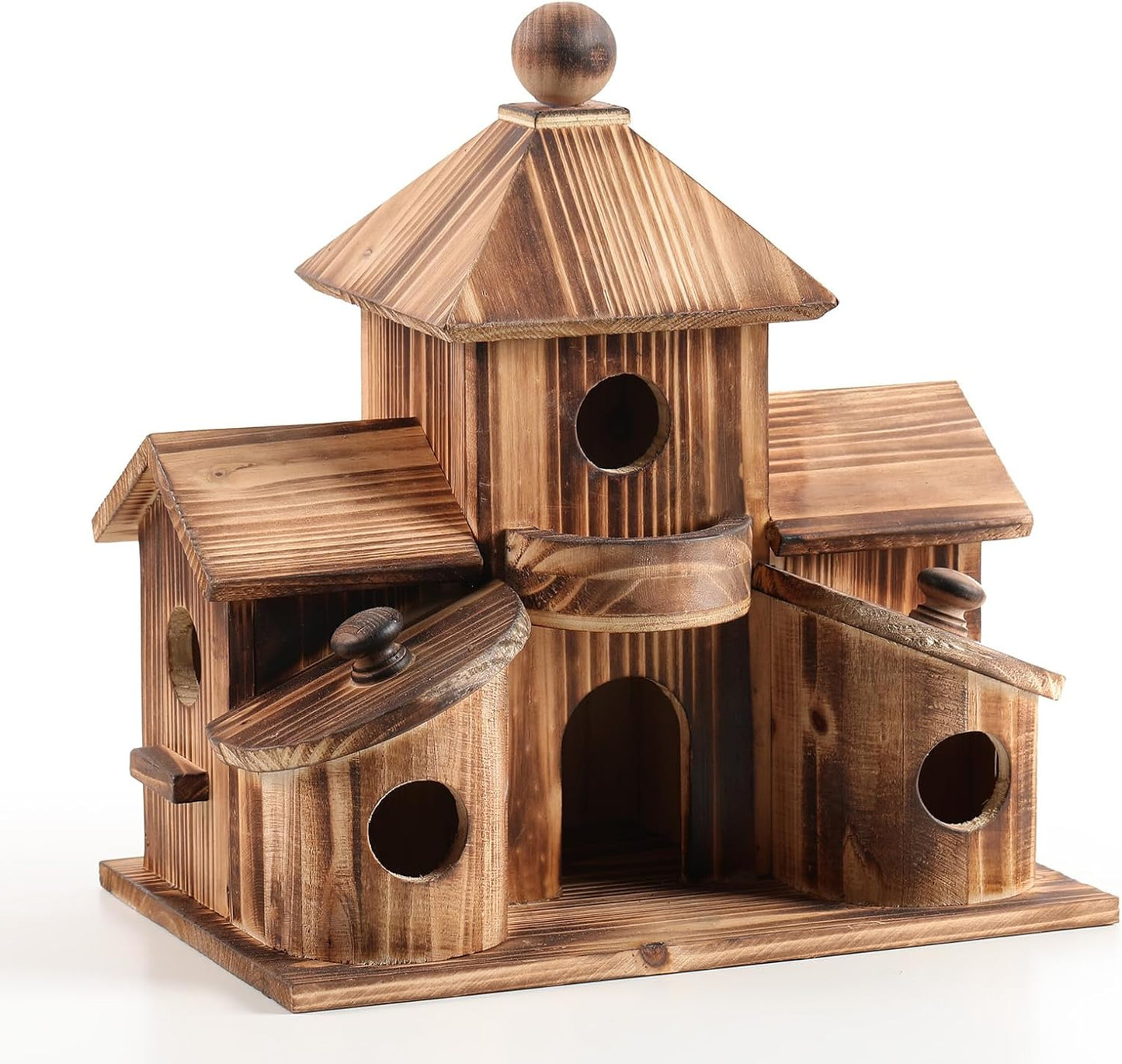 Bird House for Outside, Wooden 6 Hole Bird House Room for Multiple Birds, Decorative Hanging Birdhouse Nesting Box for Garden, Bird Hotel for Wren Chickadee Sparrow
