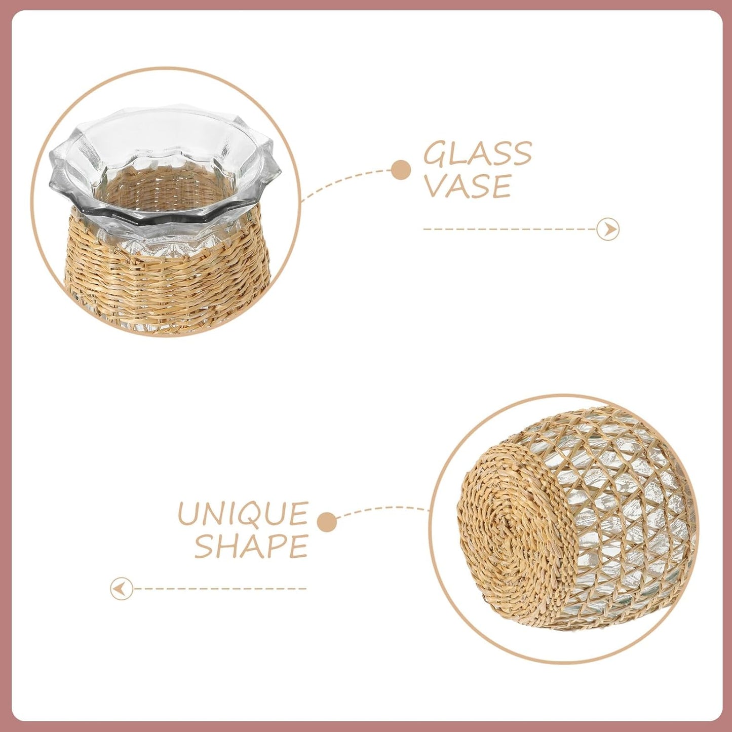 Woven Rattan Glass Vase Decorative Flower Pot for Dried and Fresh Plan