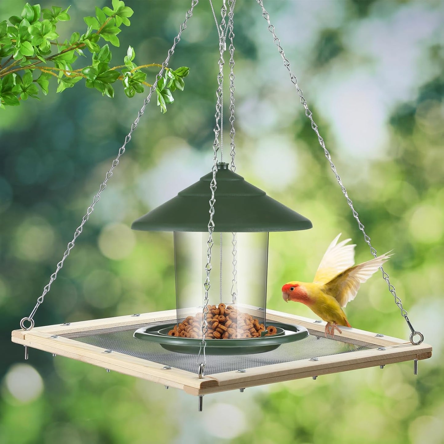 16 Inch Bird Seed Catcher Hanging Wooden Platform Bird Seed Catcher Tray for Hummingbird Feeders Bee Feeder Outdoor Garden Accessories