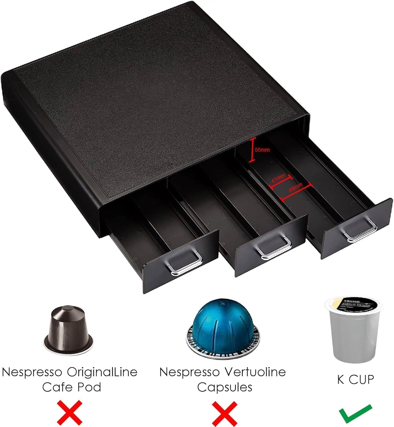 Amazon Basics K-Cup Compatible Coffee Pod Storage Drawer, 3 Easy-Open 