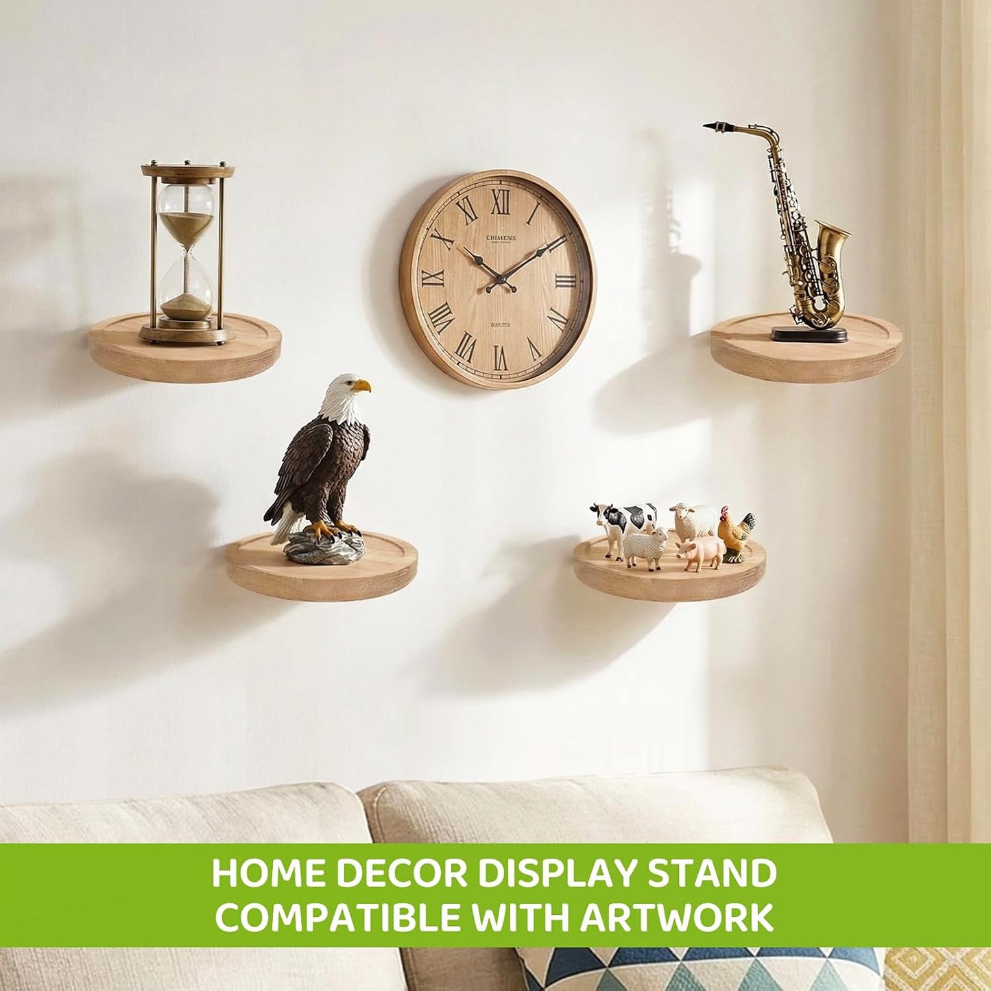 4PCS Decorative Shelf for Wall, Floating Circular Solid Wood Shelves, Space-Saving Decorative Storage Shelves with Candles, Planter, Pots, Ornaments for Bedroom Living Room Bathroom, Offices