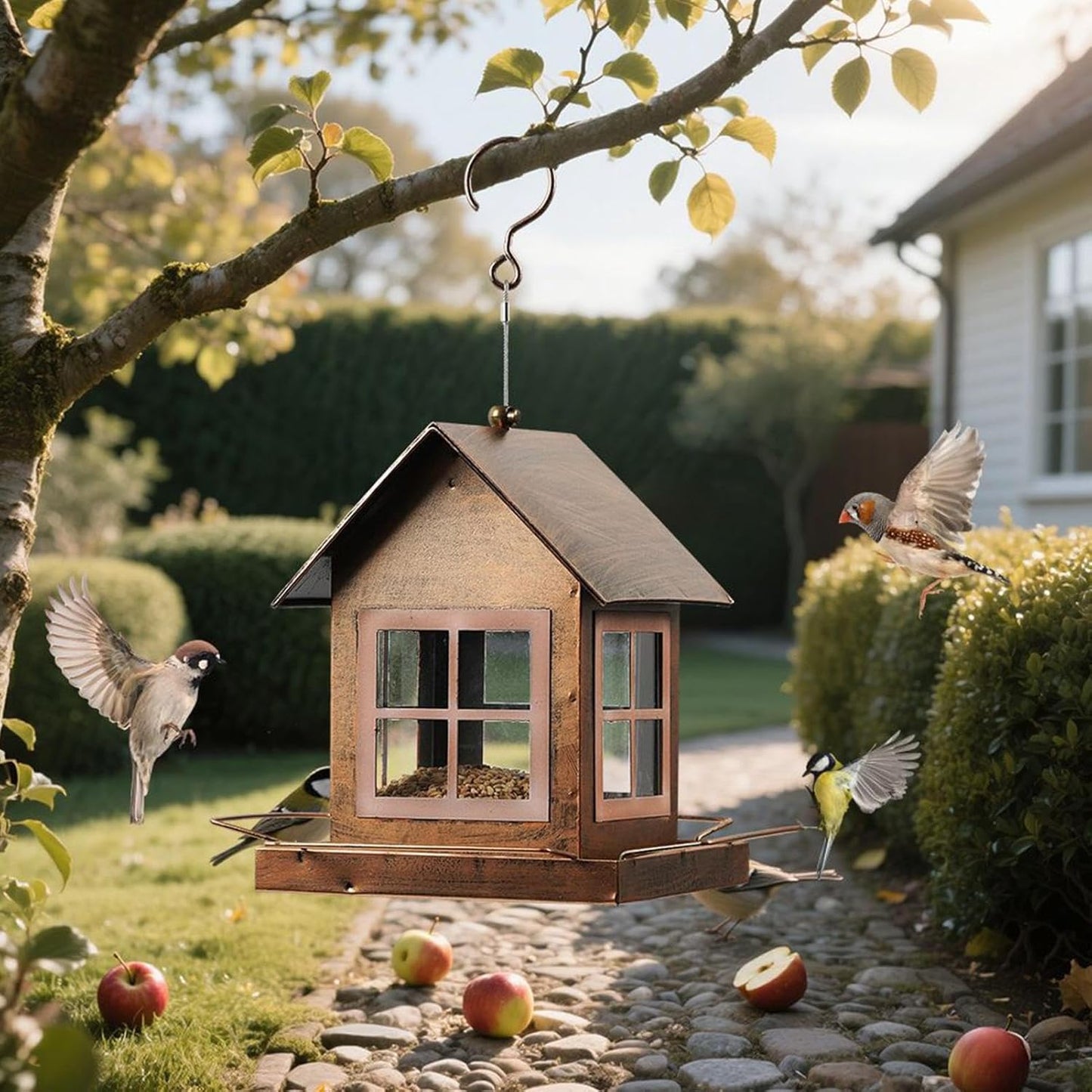 Bird Feeder House 18.5x14.5x23cm, Large Capacity Metal Feeding Station for Wild Birds, Suitable for Cockatiels, Finches, Lovebirds, Budgies, Canaries