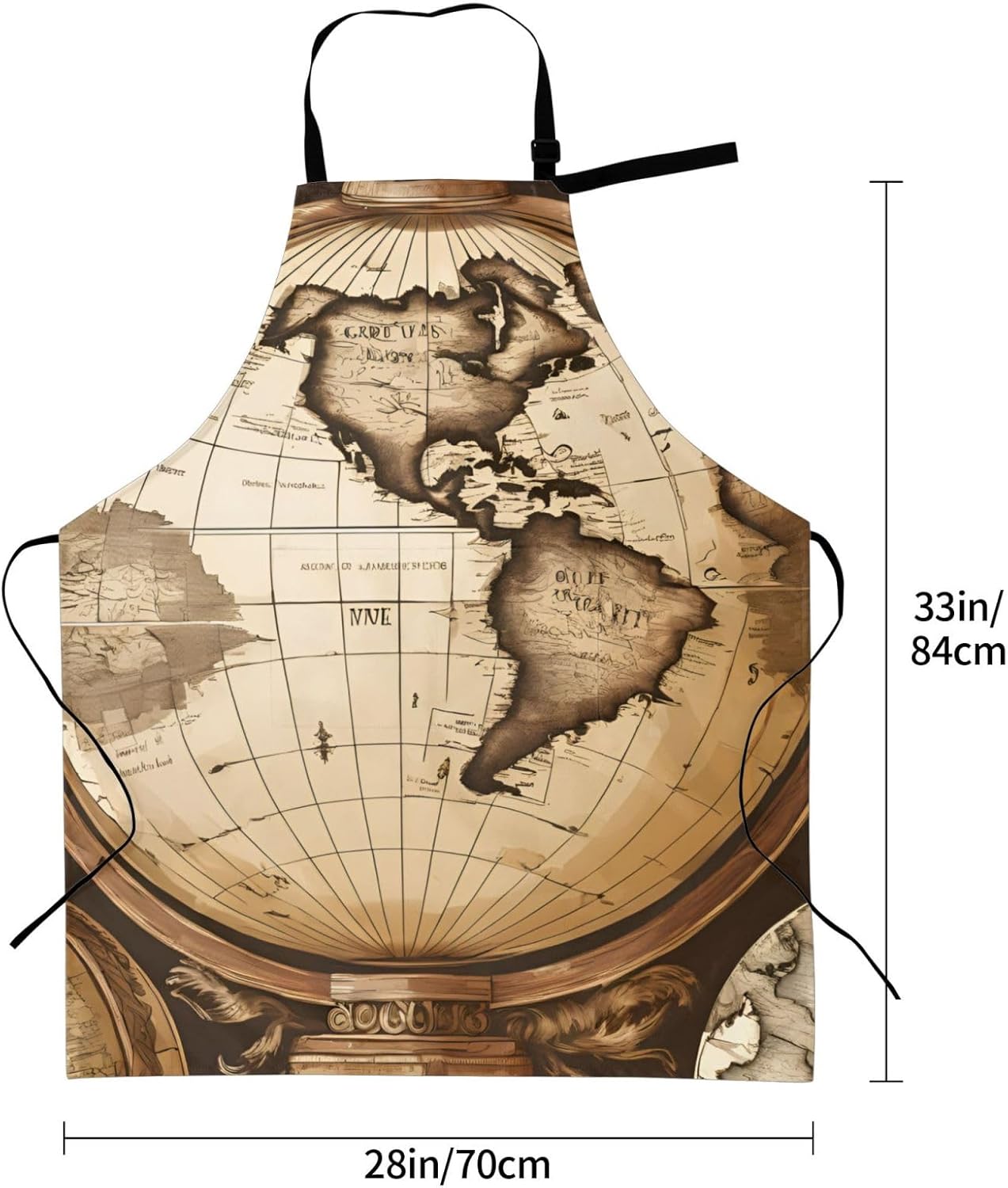 YANYU Ancient Map World Globe Print 28x33 In Kitchen Apron Stylish Chef Apron with Pockets for Cooking Baking Painting