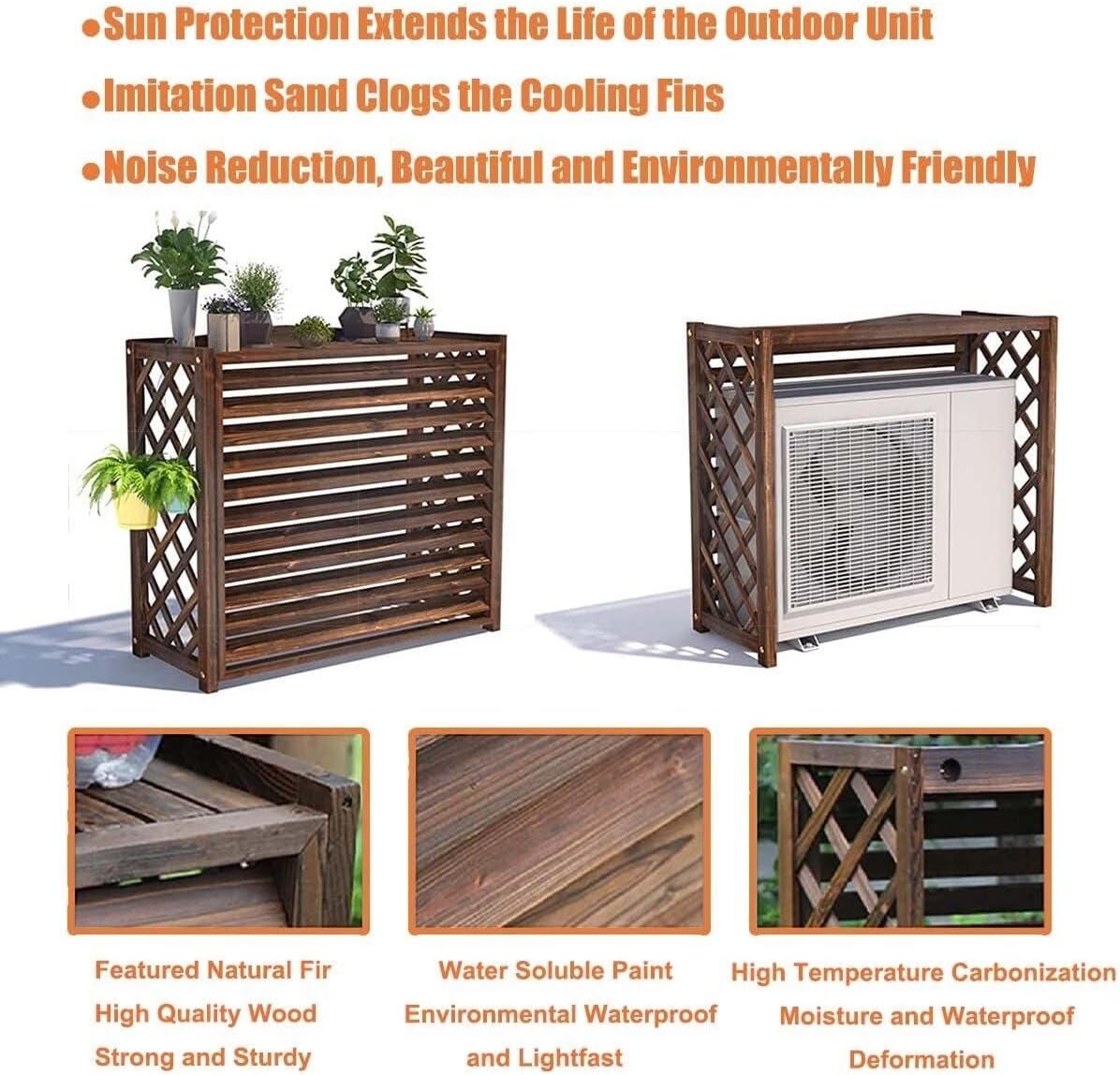 Wooden Air Conditioner Cover & Privacy Screen with Flower Stand, Louvered Frame for Outdoor AC Units, Plant Display Rack, 4 (100x43x94cm/39.3x17x37in) (Brown 85x35x75cm/33.4x13.7x29.5in)