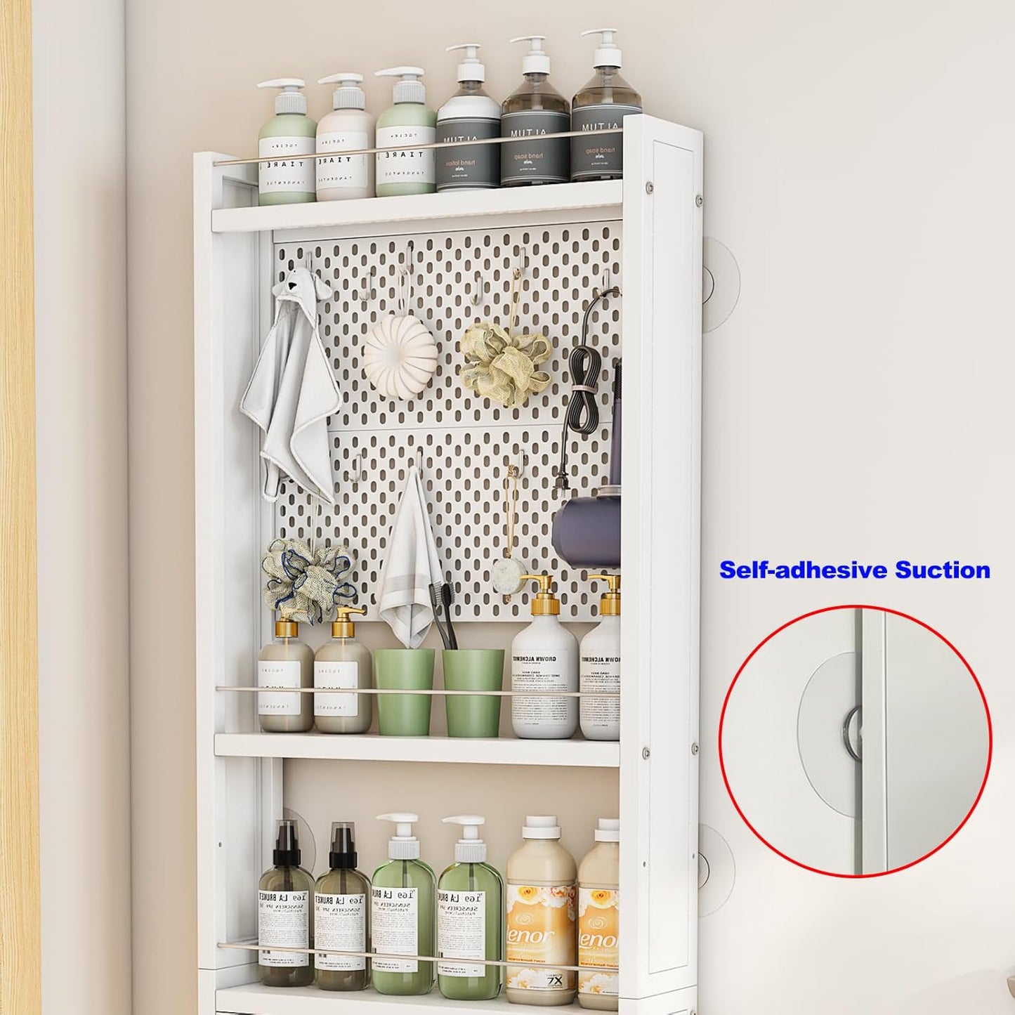 ABCOOL Behind Door Organizer Cabinet Shelf Rack, 2 Pegboard Panels for Garage and Garden Tool Storage, Tall Floor Standing Metal Organizers