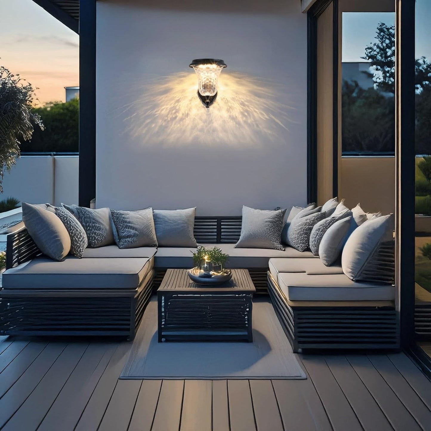 Solar Wall Sconce, Exterior Wall Light, Wall Lamp, LED Aluminum with PC Shade, Remote Dusk to Dawn Waterproof Lantern for Porch Patio Garden Entryway Villa Yard Facade Gate Cottage