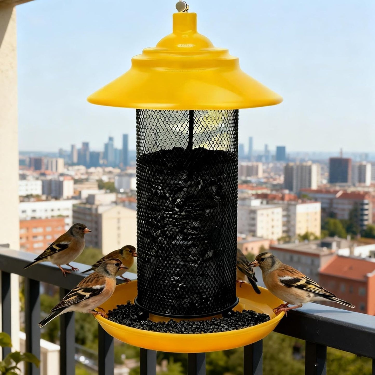 Bird Feeders Outdoors, Metal Mesh Tube & Tray Wild Bird Feeder, Medium Use for Yard Patio Balcony Porch Tree Fence Window Viewing, Durable Metal Material, Garden Long Tail Feature, Wildlife Feeding