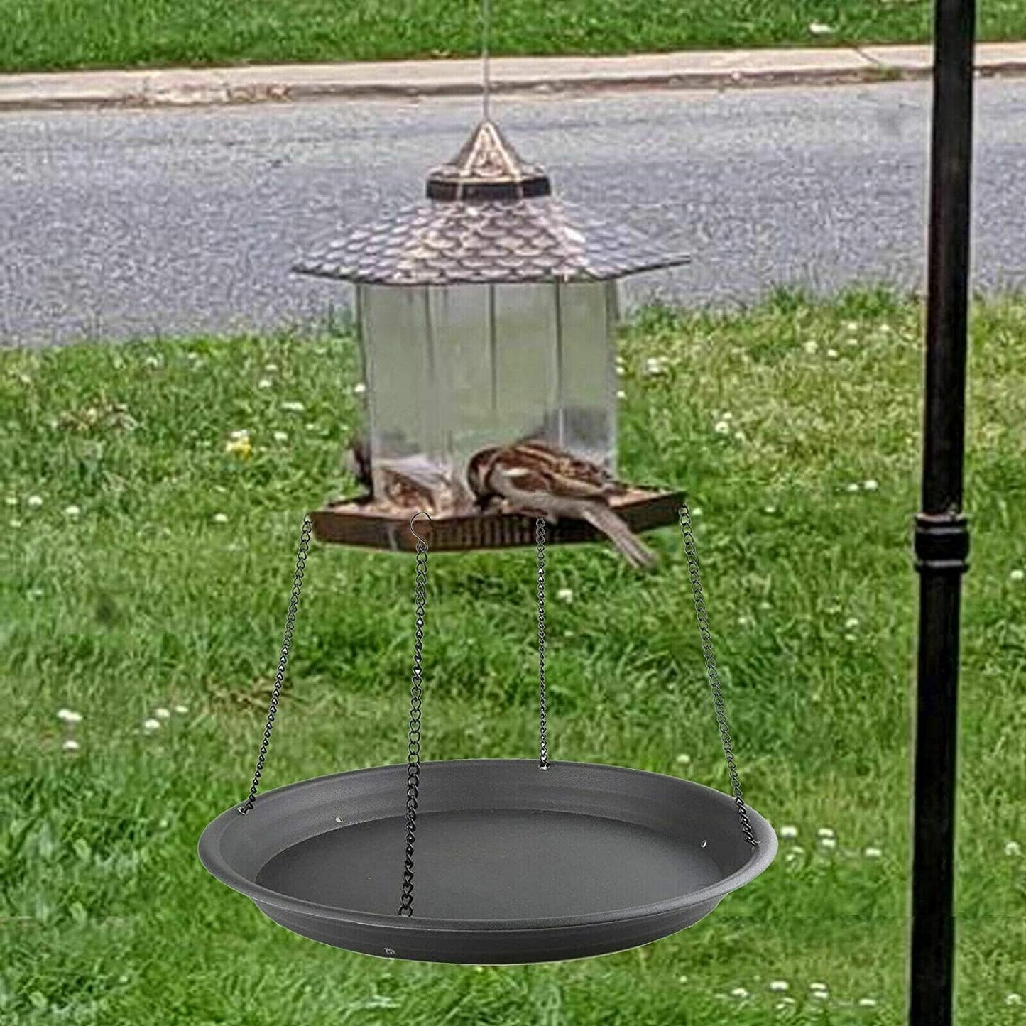 Bird Seed Catcher Tray Platform Feeder Hanging Tray Fits Most feeders Catches Most Falling Seed and Husk Great for Attracting Birds Outdoors, Backyard, Garden - Black