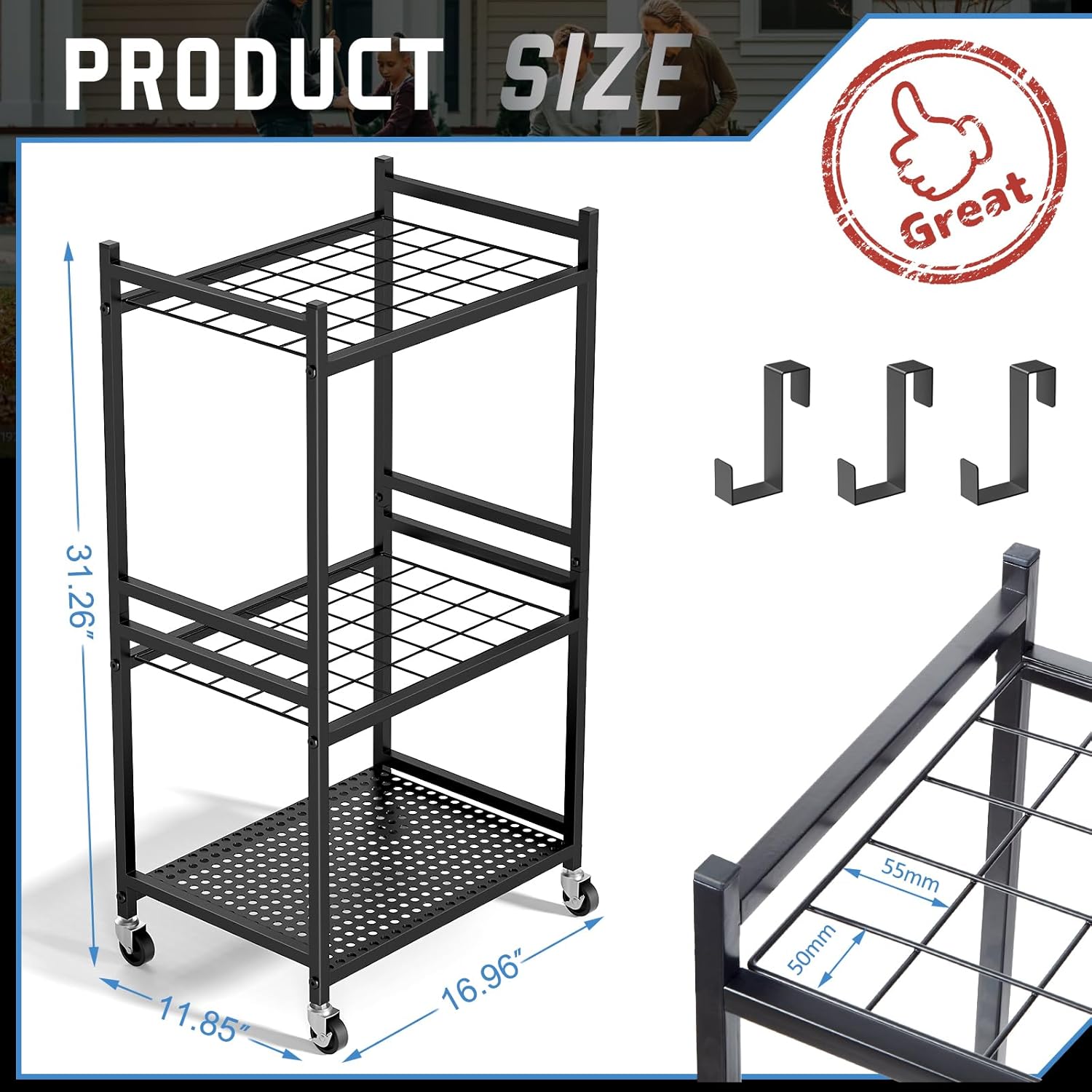 Garden Organizer With Wheels, Yard Tower Rack for Garage Storage, Up t