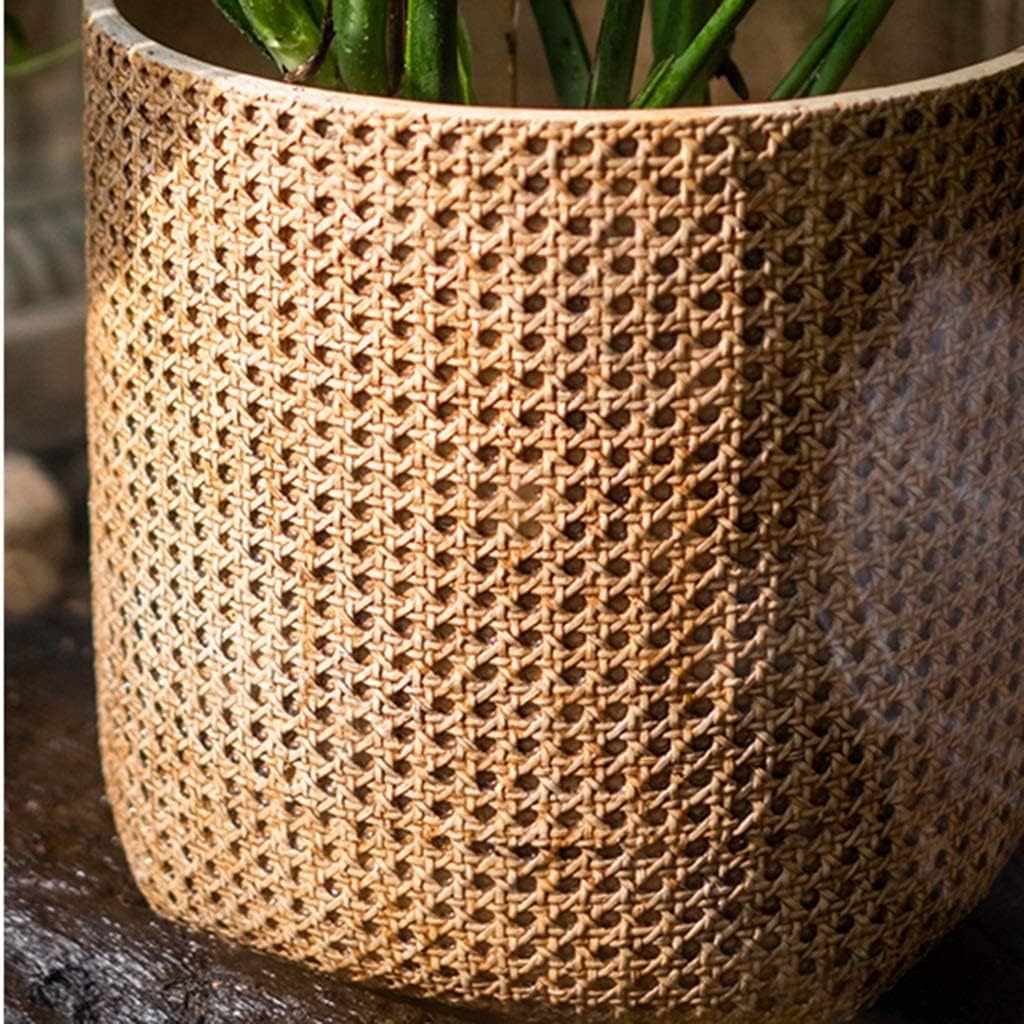 Planter Flowerpot Planter Pots Unique Plant Pots Concrete Imitation Rattan Planter Large Planters Outdoor Garden Decor 4.9" 6.3" 13" Tall(26x26x23.5cm)